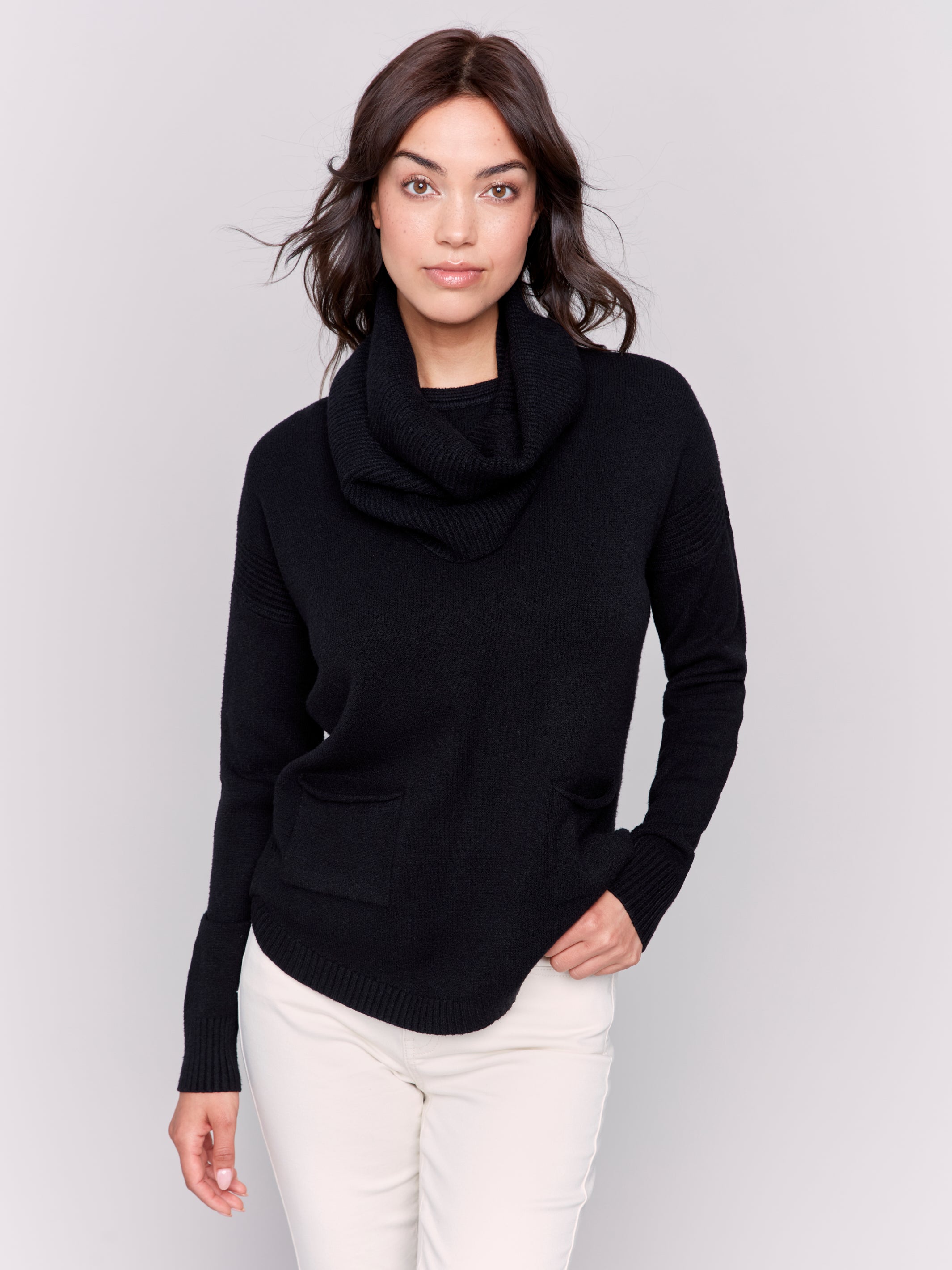 Crew Neck Sweater with Detachable Cowl Scarf by Charlie B