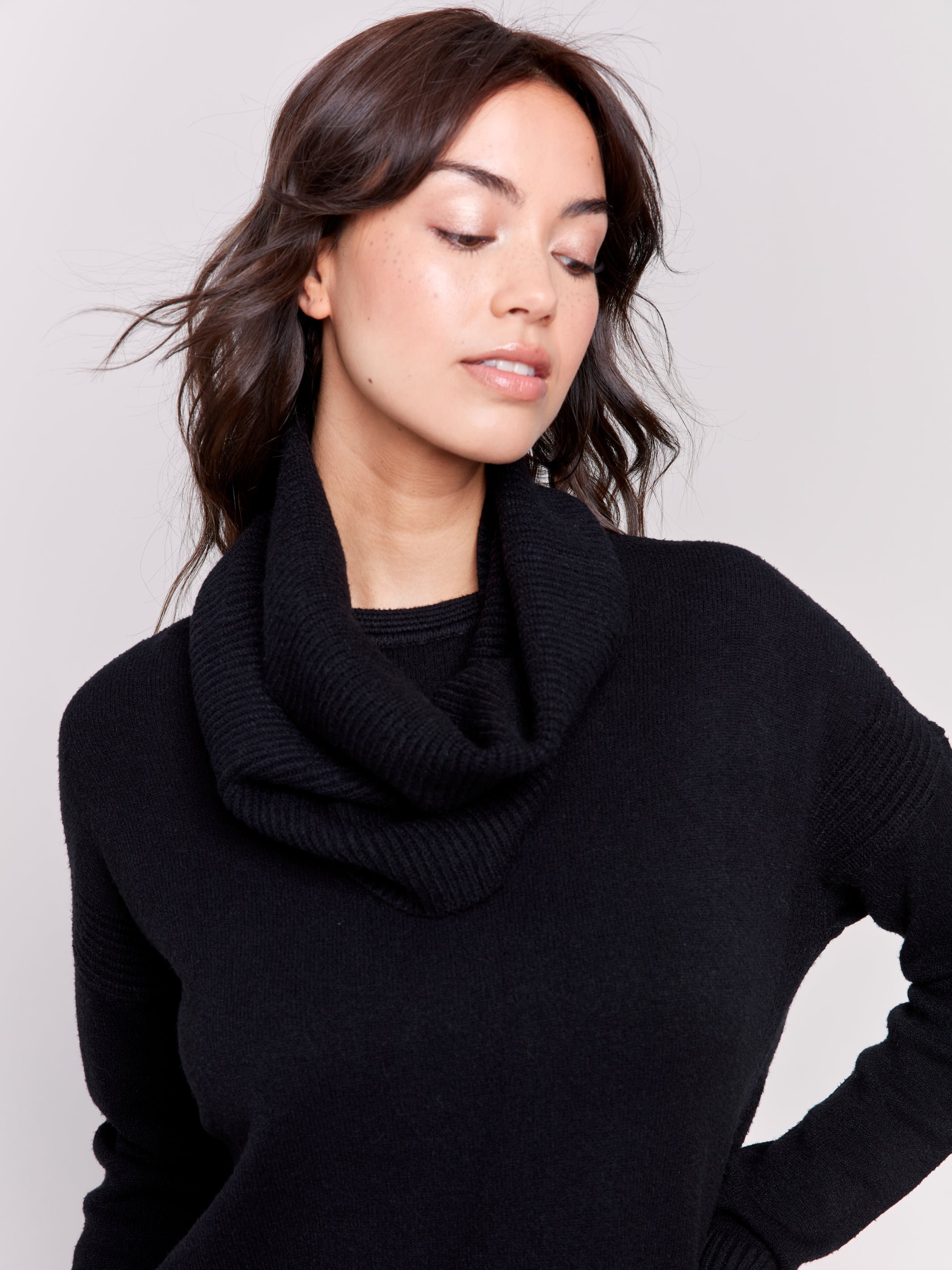 Crew Neck Sweater with Detachable Cowl Scarf by Charlie B