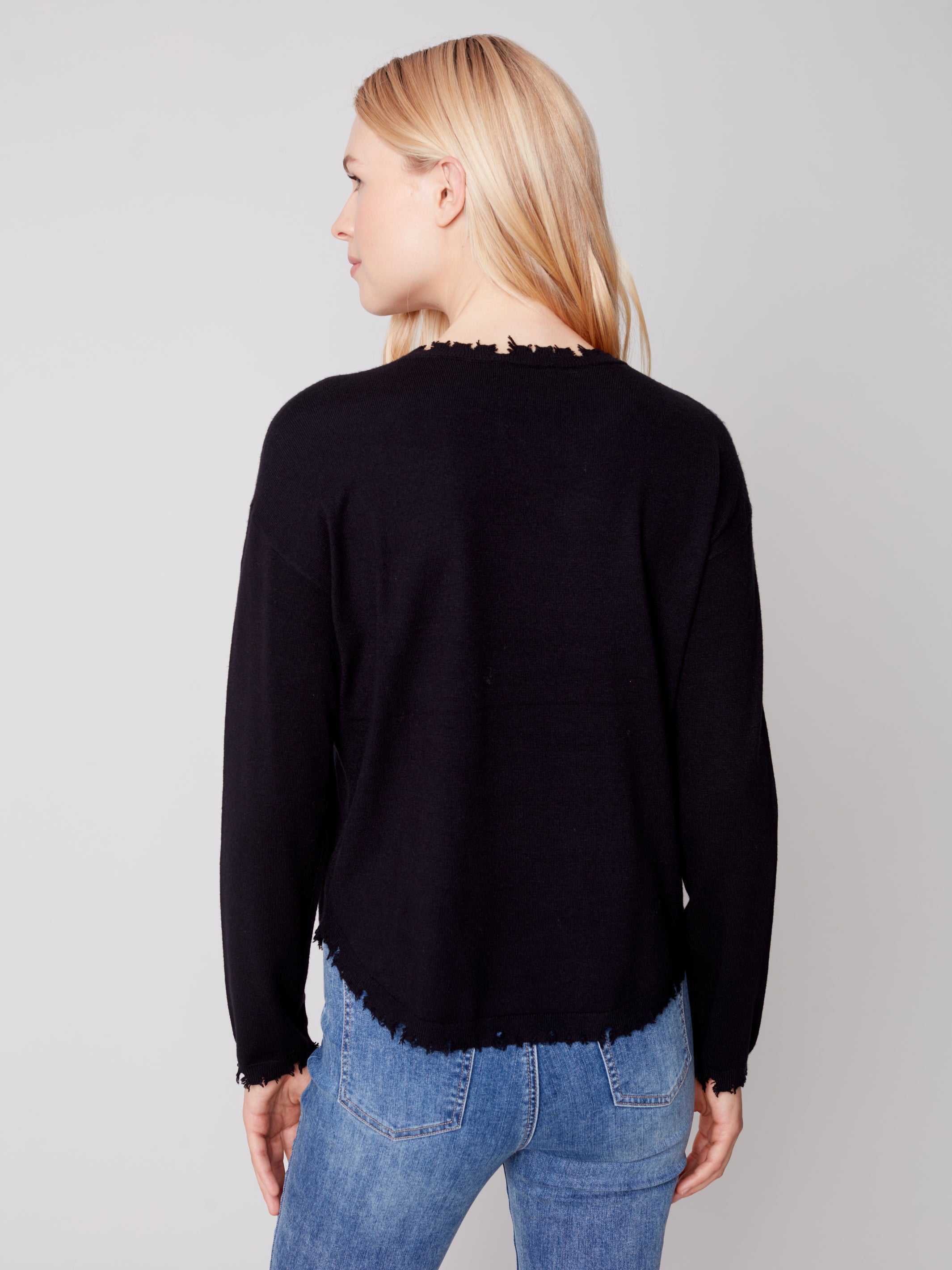 Plushy Sweater with Frayed Edge Detail by Charlie