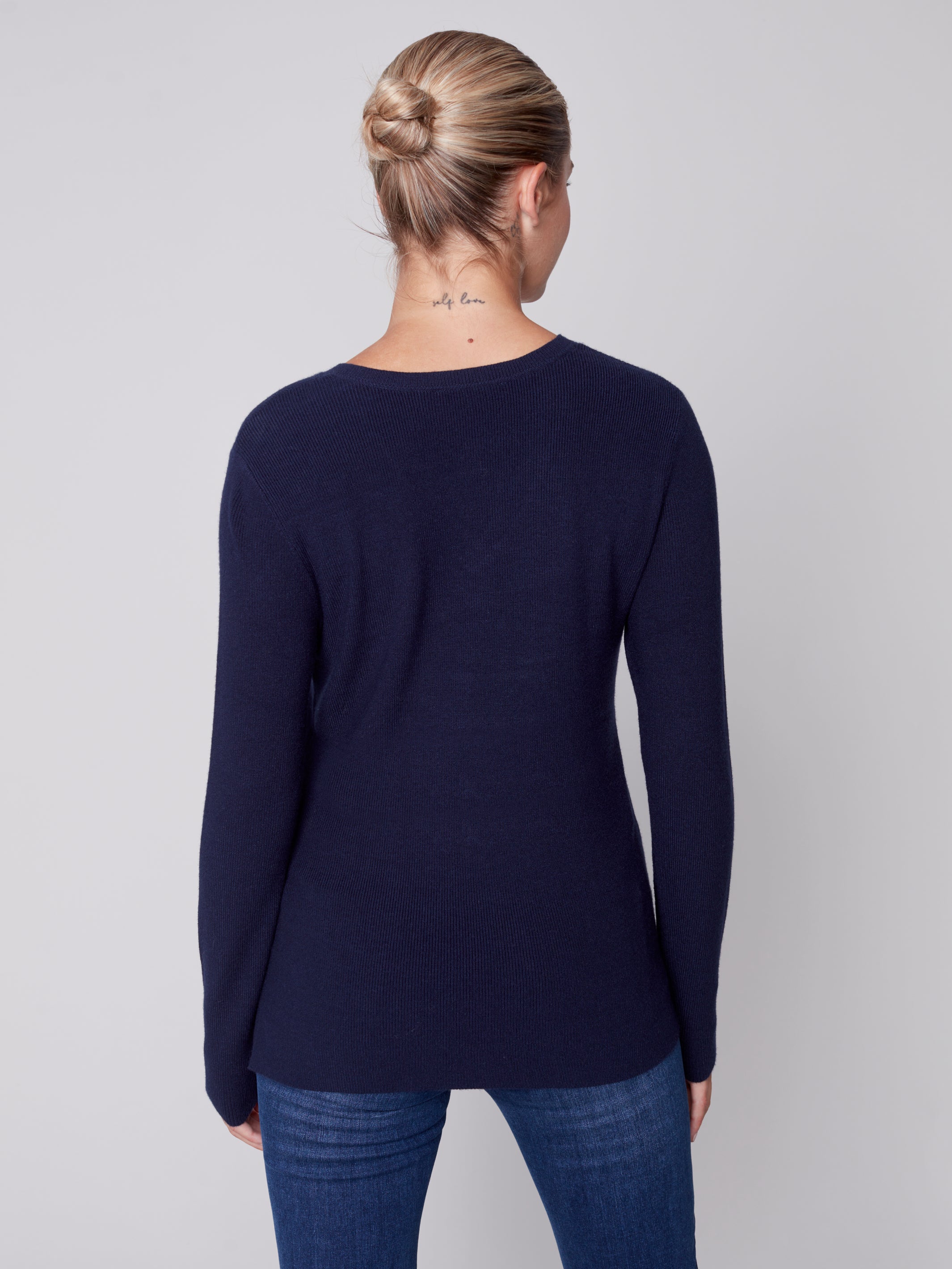 V-Neck Sweater with Grommet Details by Charlie B