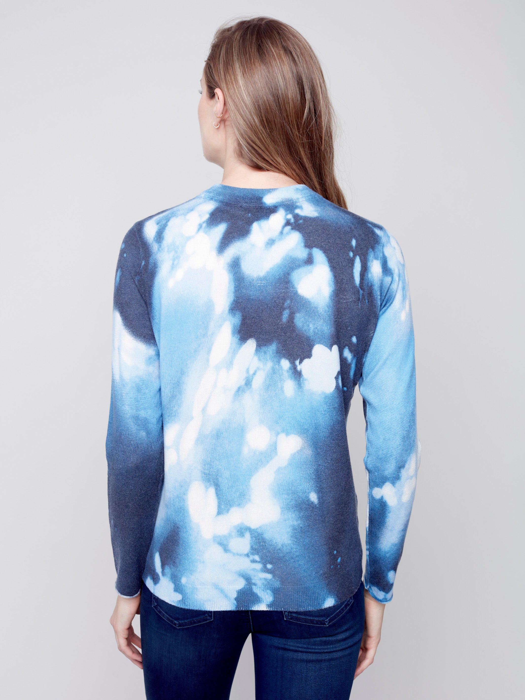 Printed Sweater with Diagonal Zipper Detail by Charlie B 2571P 464A