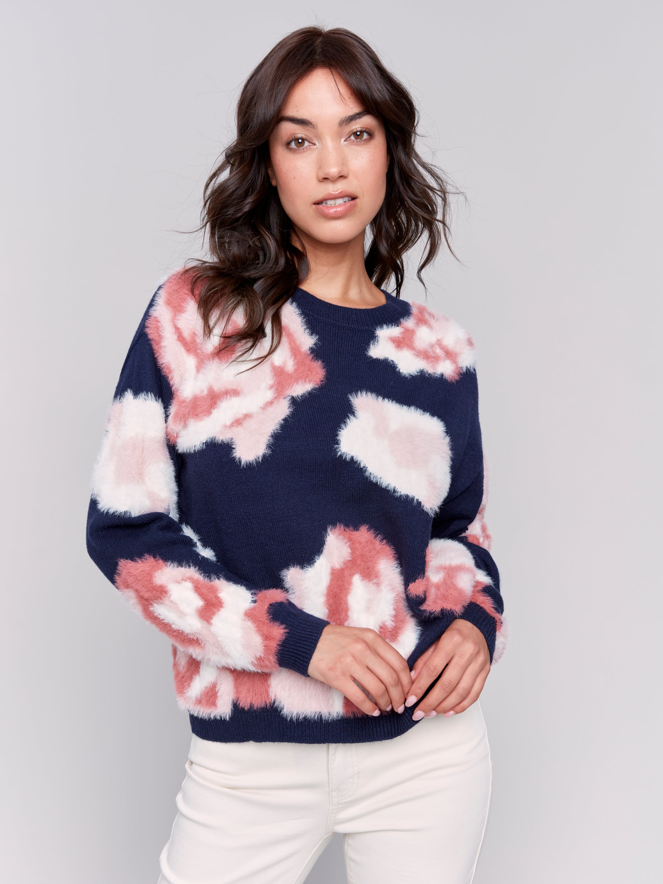 Floral Jacquard Crew Neck Sweater by Charlie B