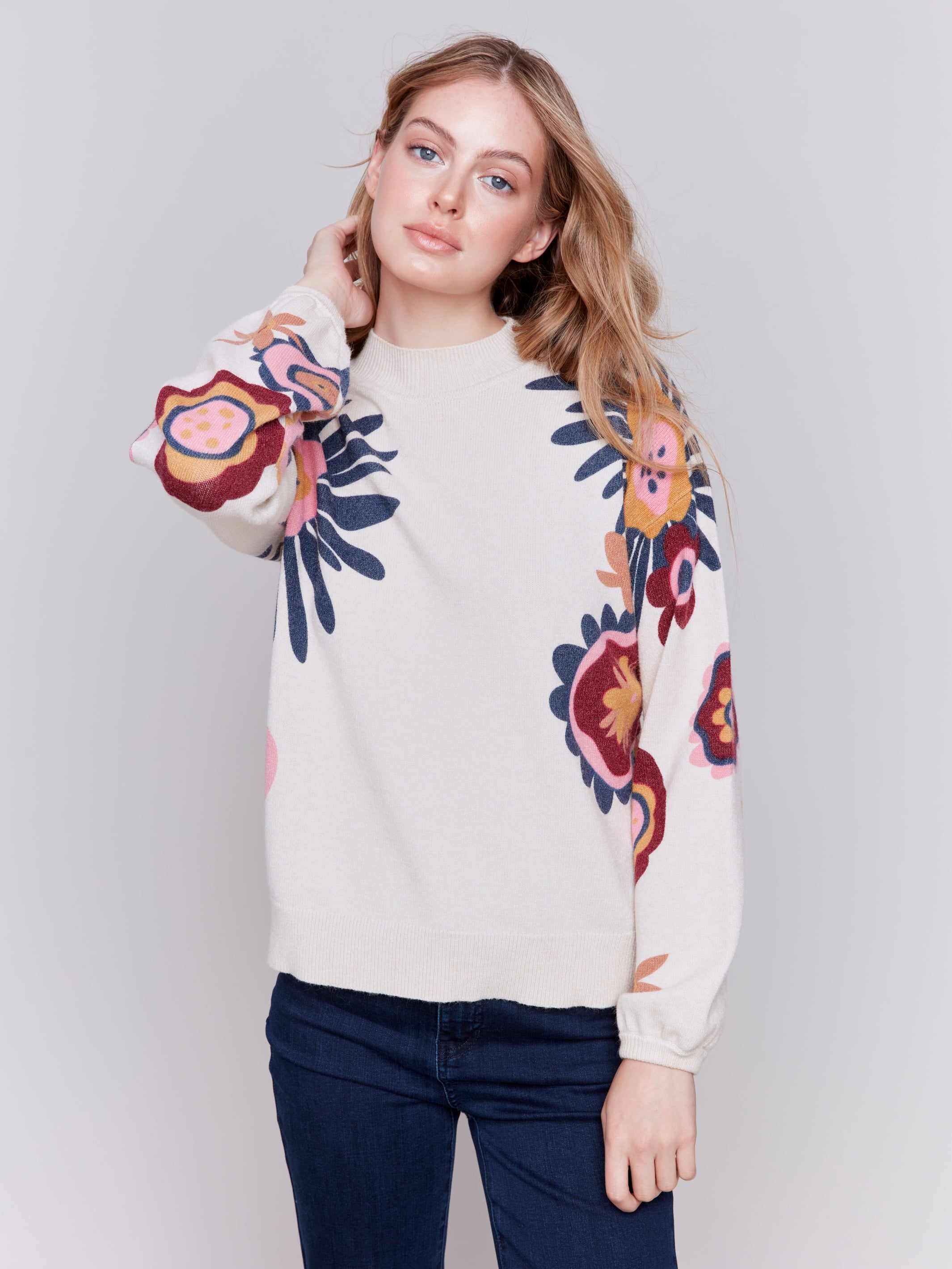 Floral Printed Mock Neck Sweater by Charlie B