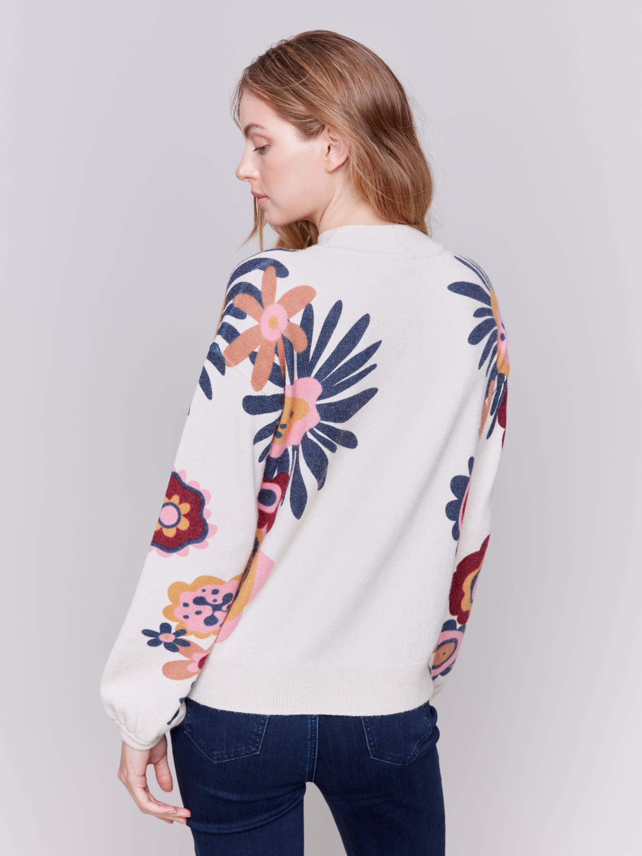 Floral Printed Mock Neck Sweater by Charlie B