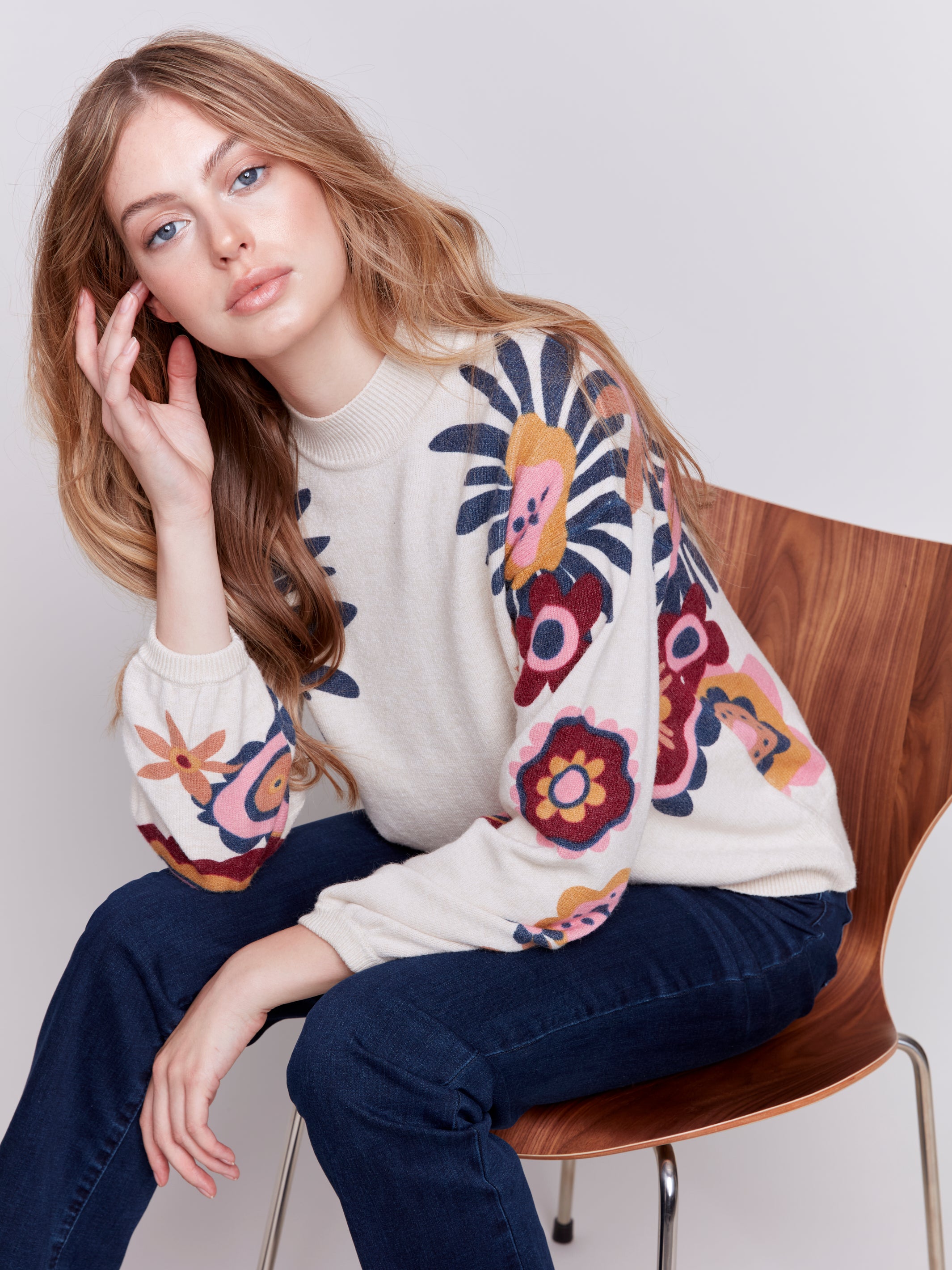 Floral Printed Mock Neck Sweater by Charlie B