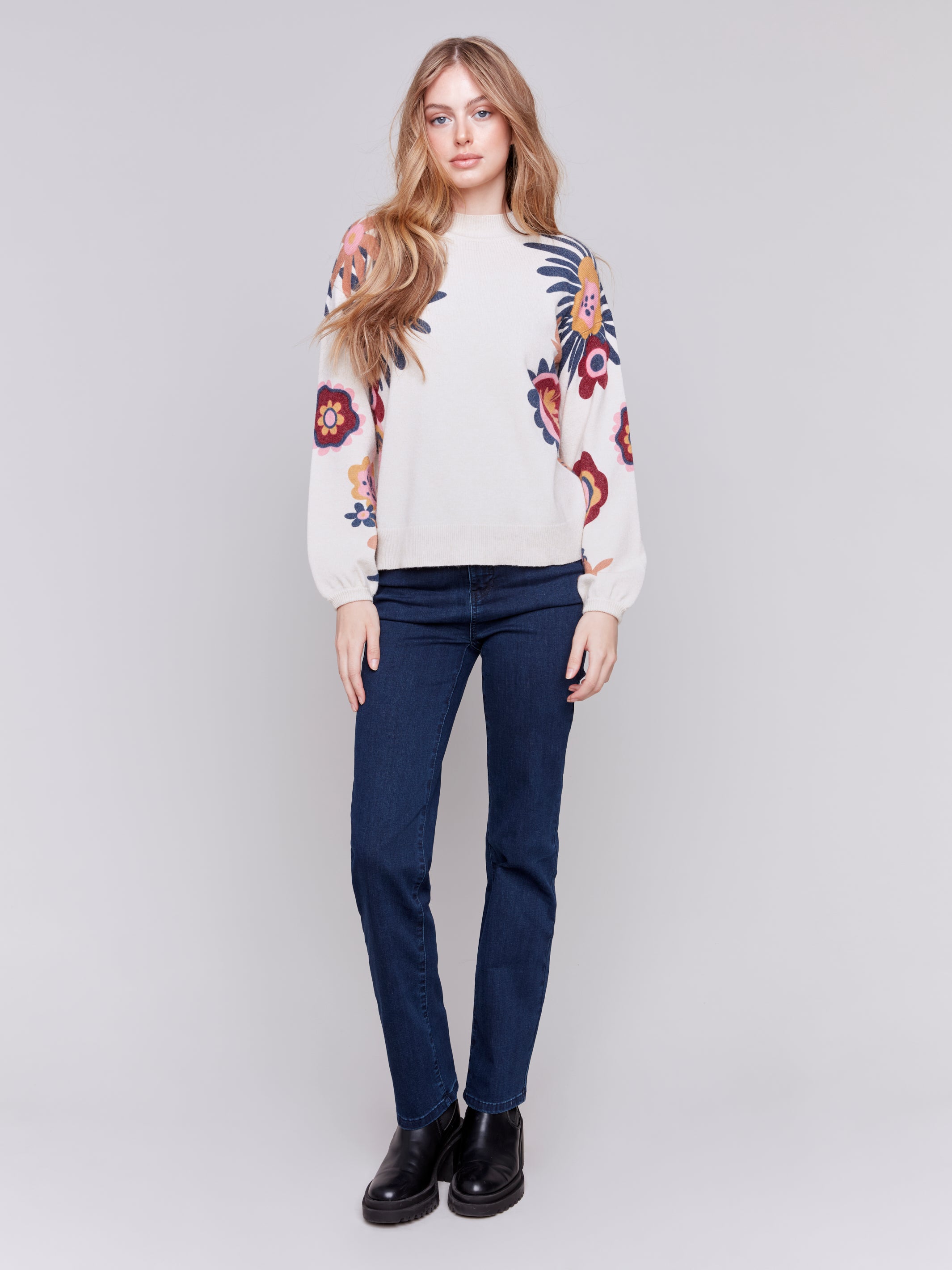 Floral Printed Mock Neck Sweater by Charlie B