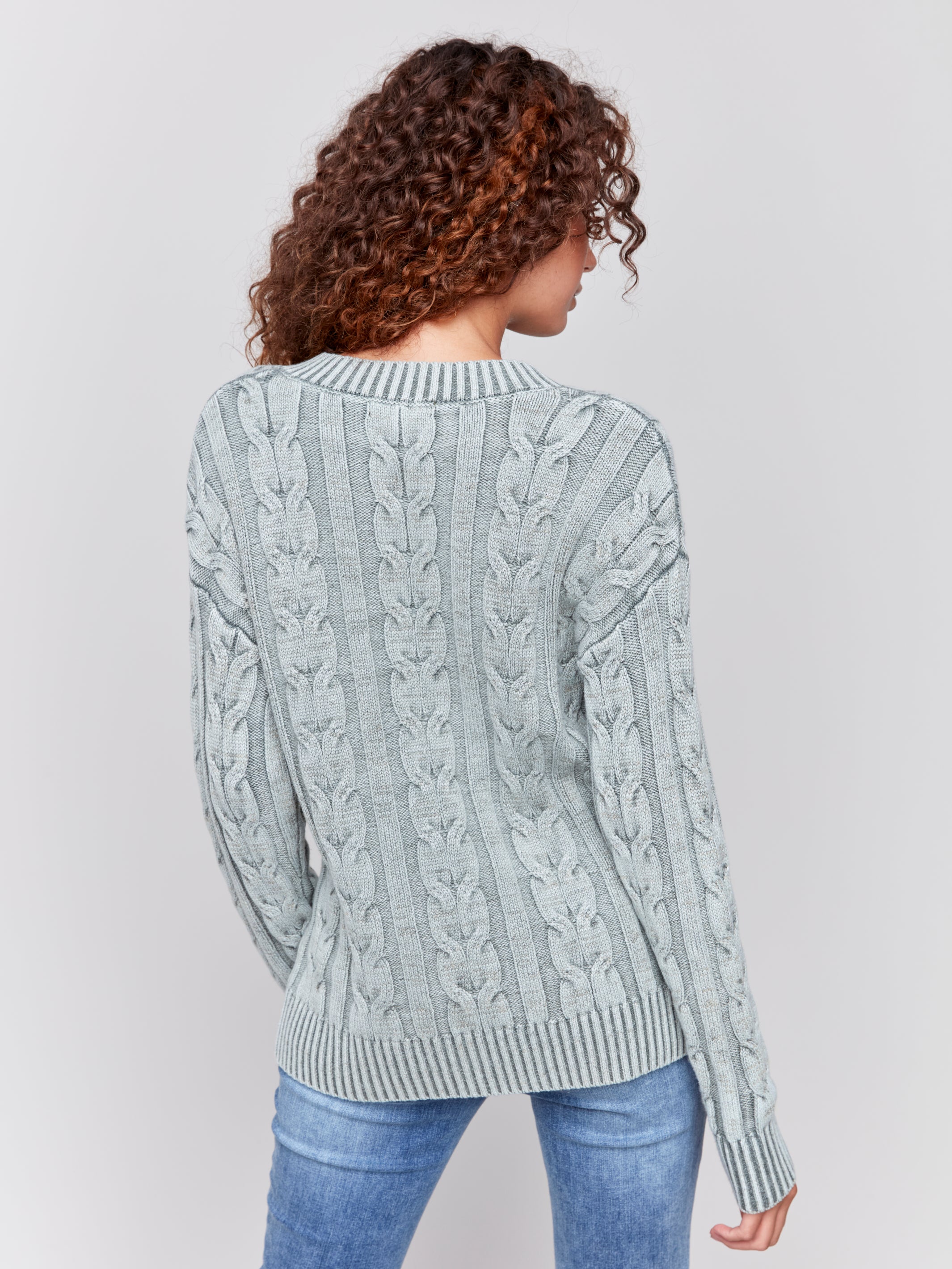 V-Neck Cable Knit Sweater by Charlie B