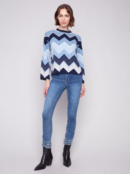 Chevron Striped Crew Neck Sweater by Charlie B
