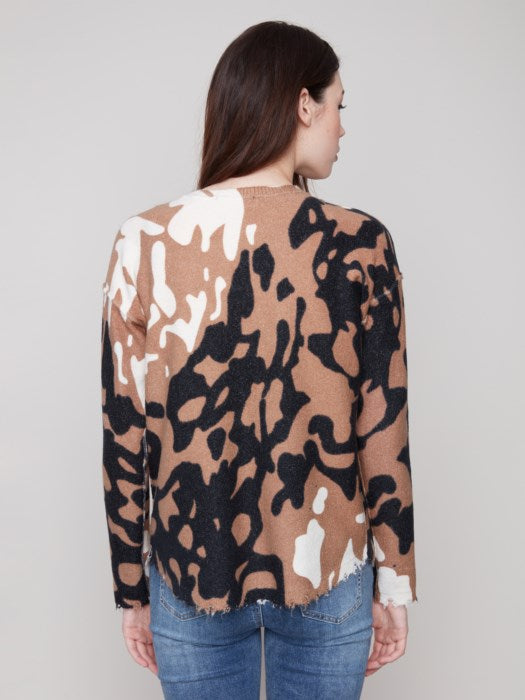 Reversible Printed Plush Sweater with Frayed Edges by Charlie B