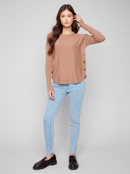 Boat Neck Sweater with Side Buttons by Charlie B