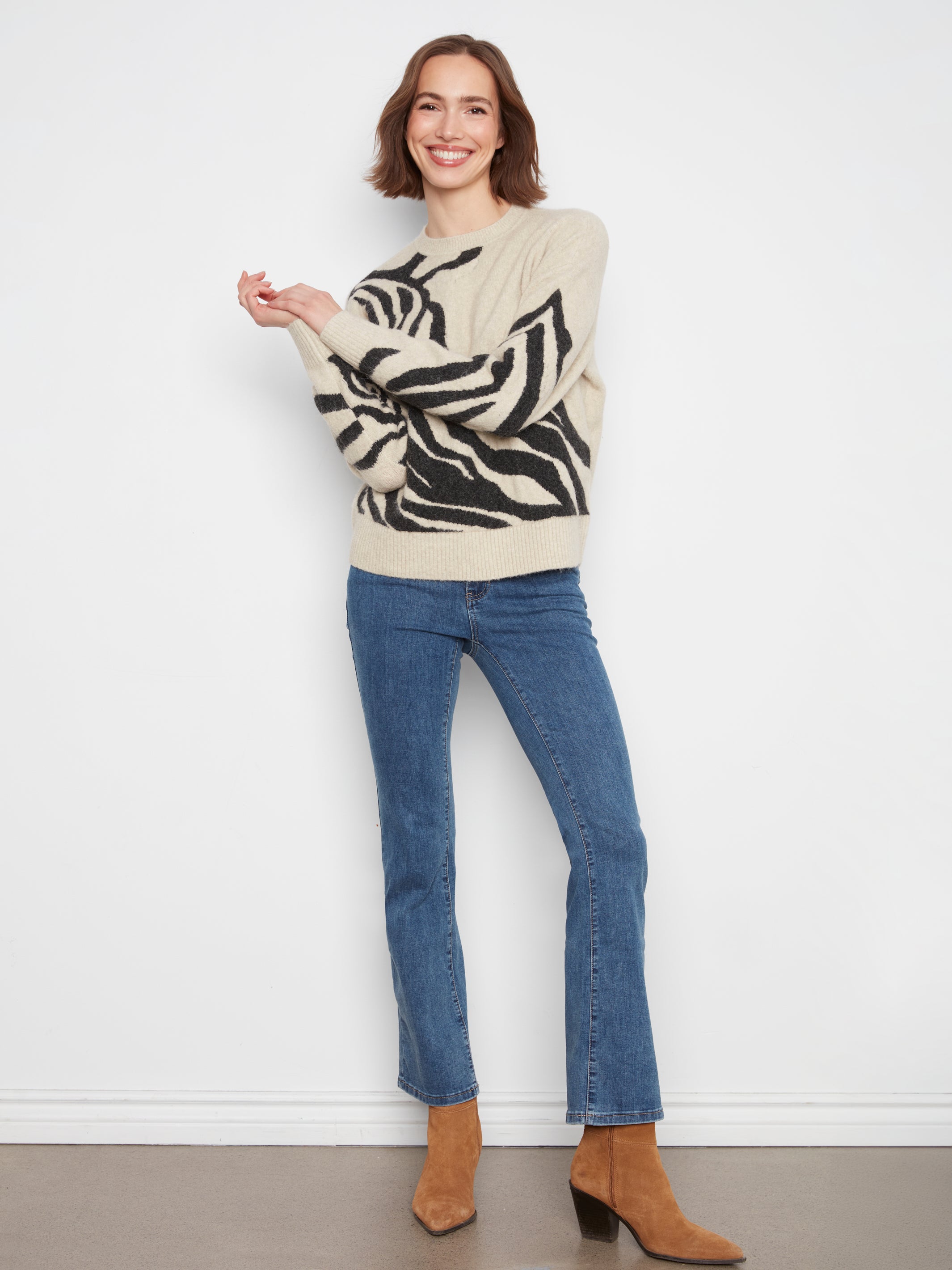 Charlie B Long Sleeve Zebra Print Sweater