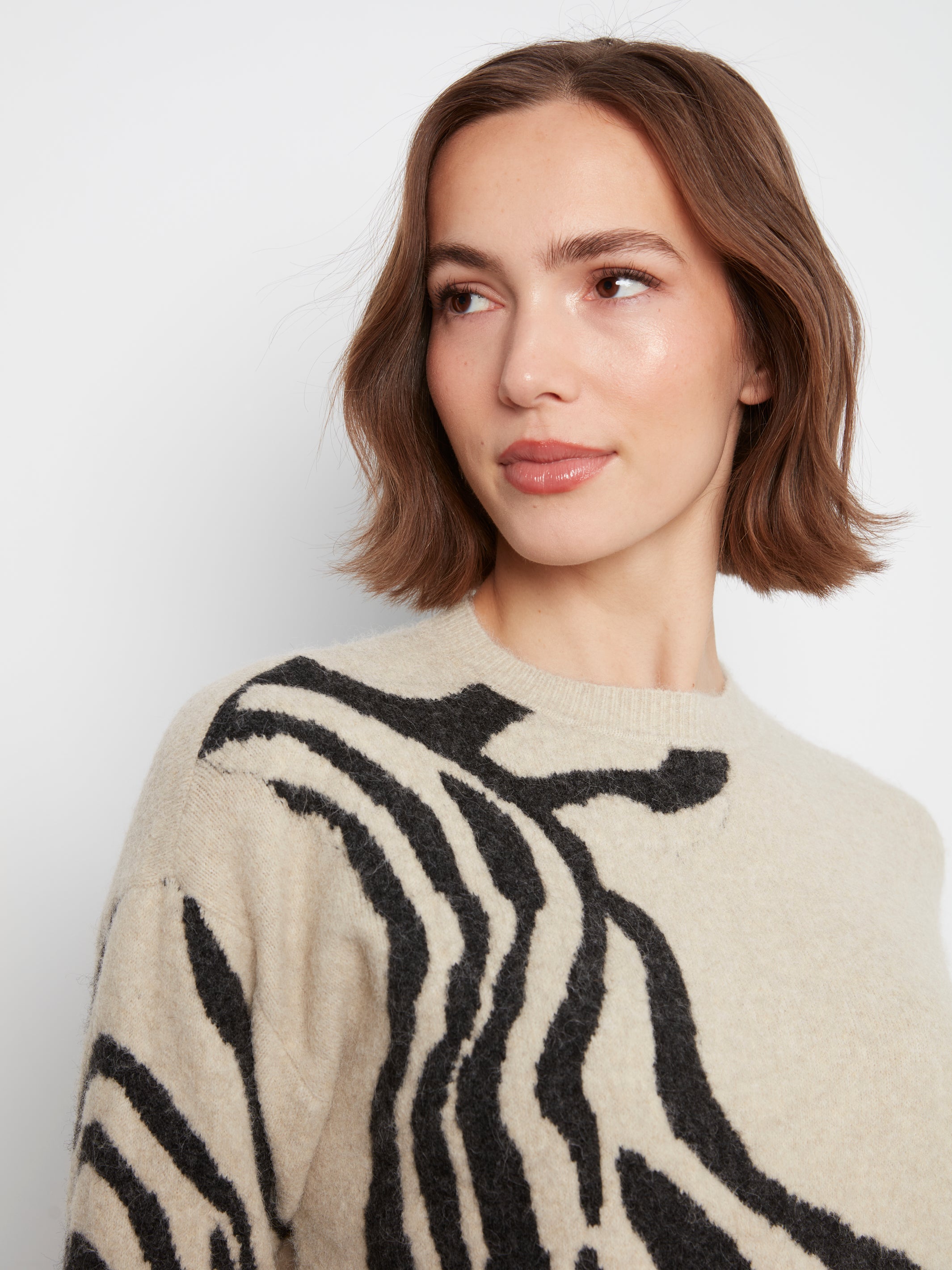 Charlie B Long Sleeve Zebra Print Sweater