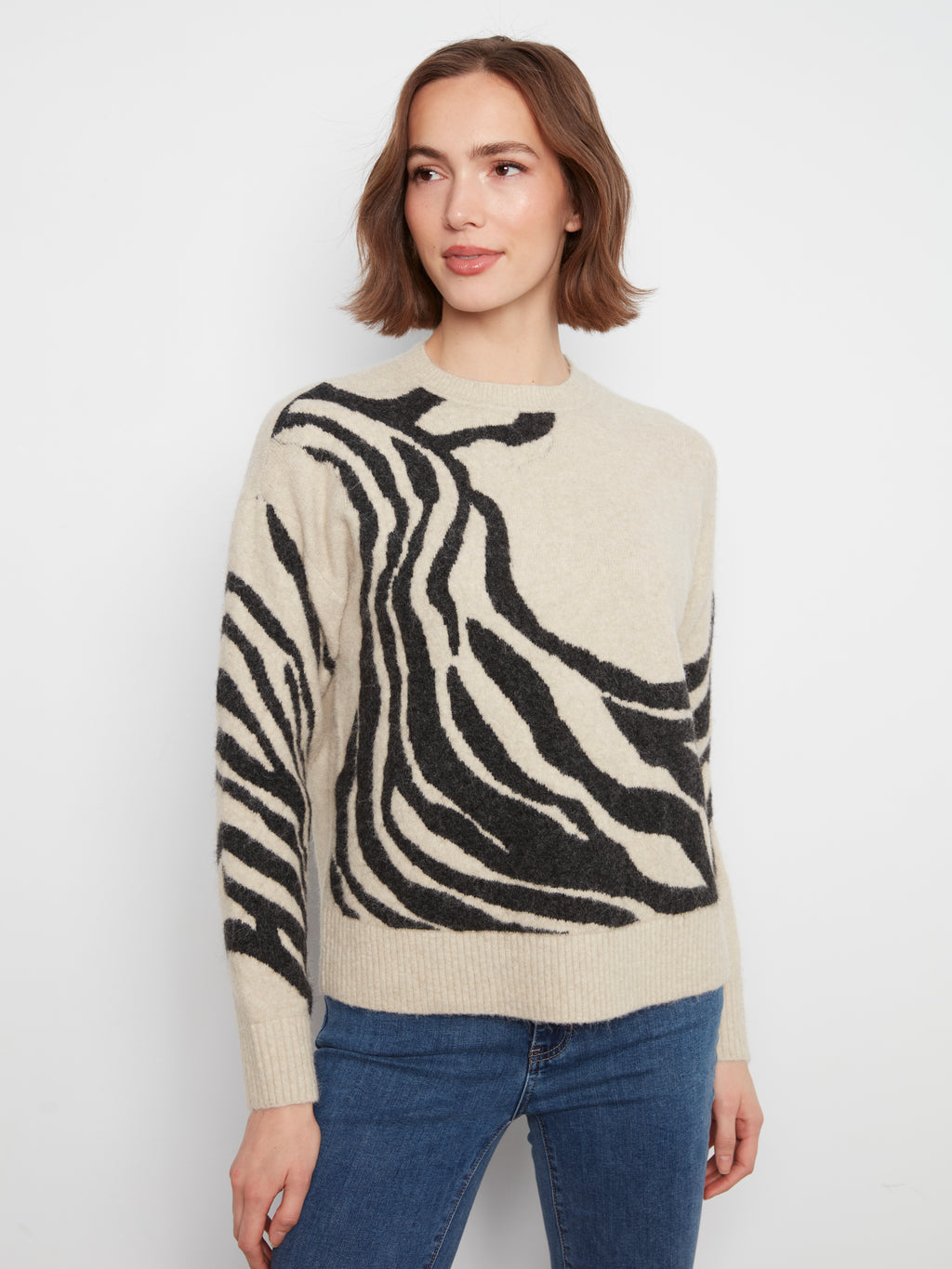 Charlie B Long Sleeve Zebra Print Sweater