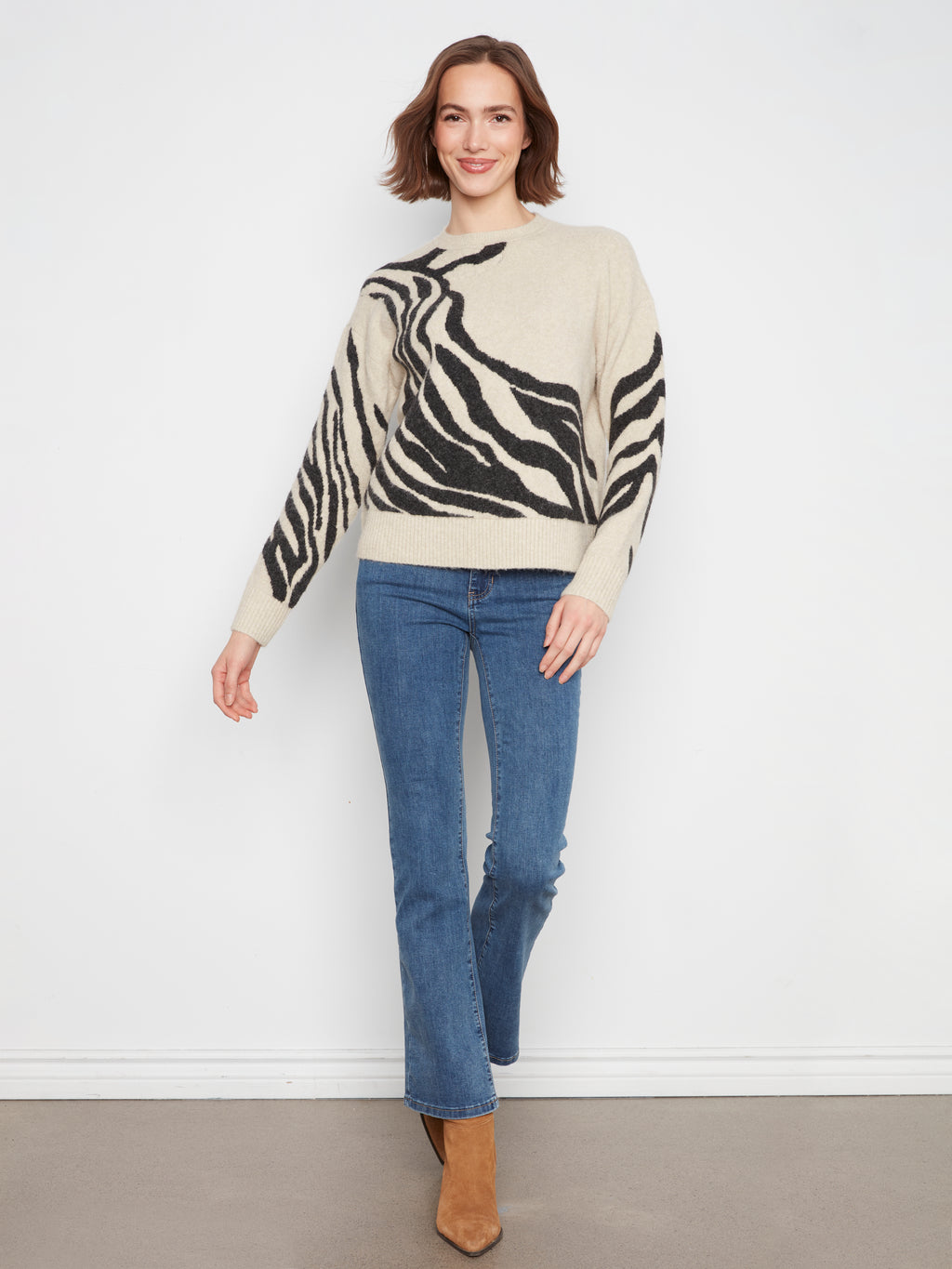 Charlie B Long Sleeve Zebra Print Sweater