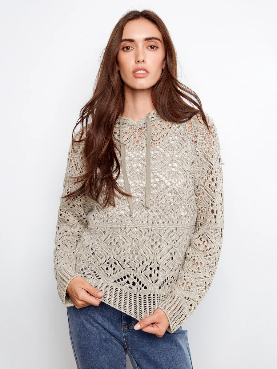 Cold Dye Raglan Long Sleeve Crochet Hoodie Sweater by Charlie B
