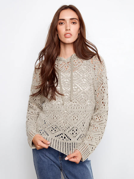 Cold Dye Raglan Long Sleeve Crochet Hoodie Sweater by Charlie B