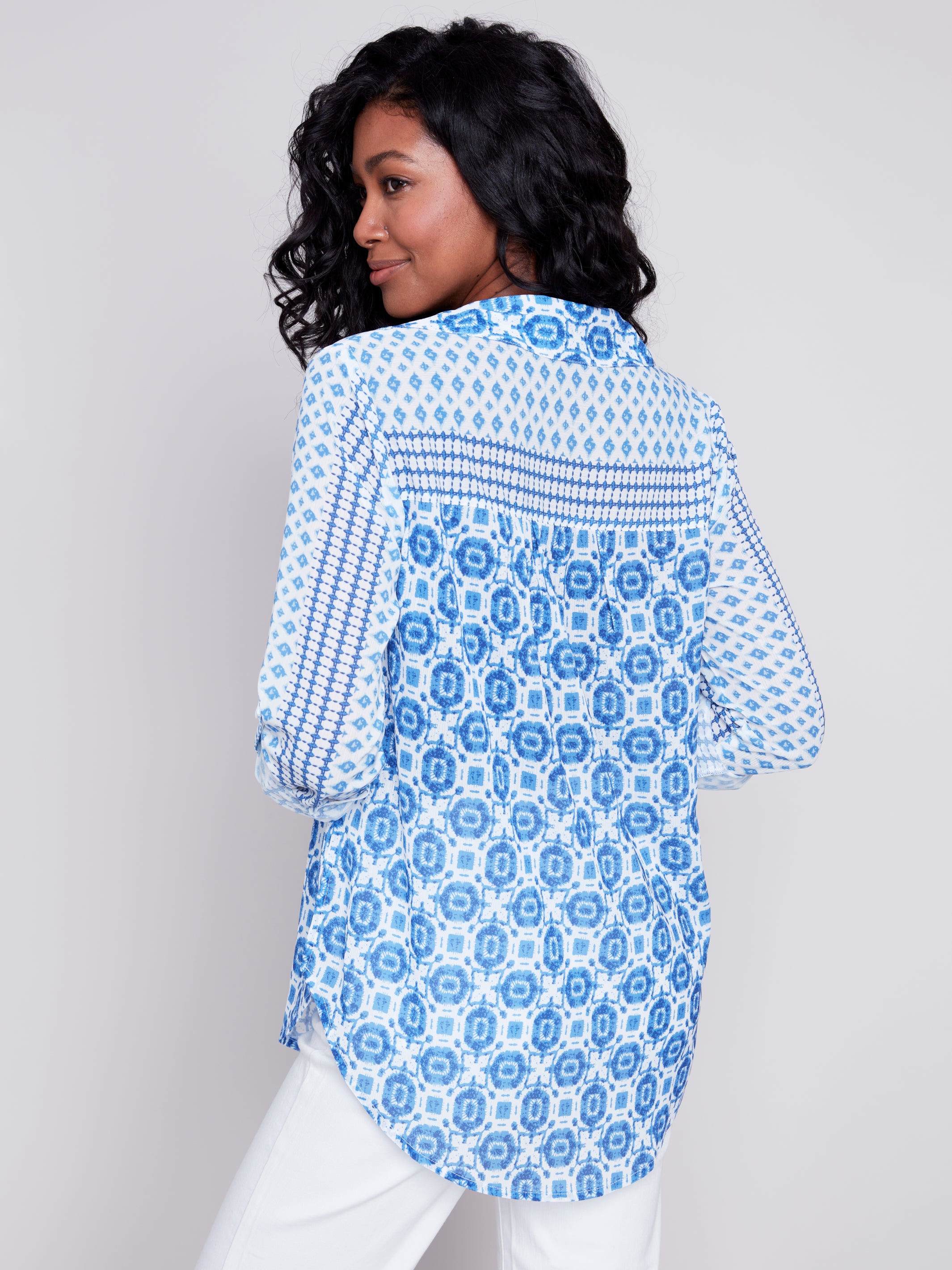 Geo Printed Georgette Button Up Shirt by Charlie B