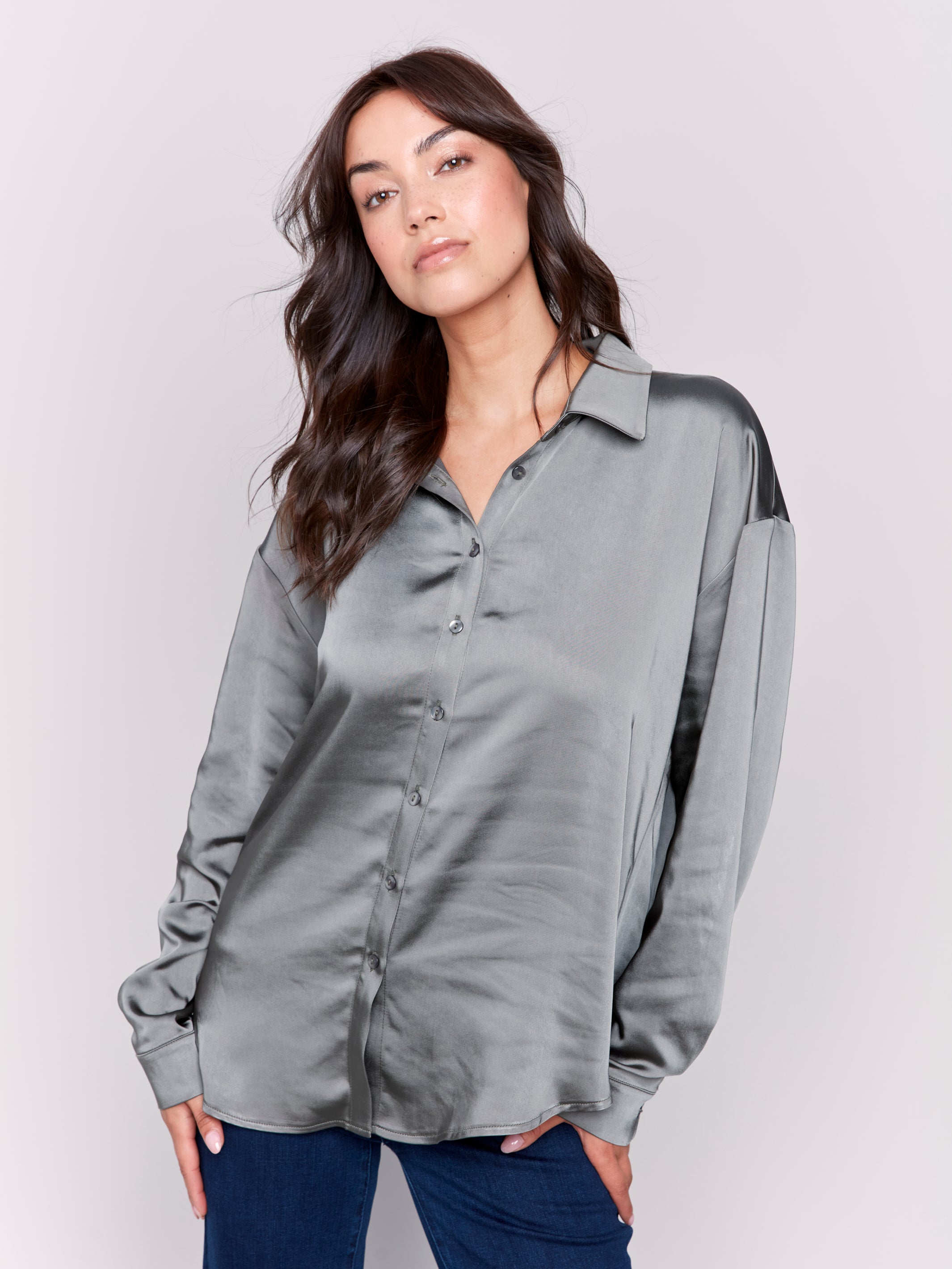 Satin Button Up Shirt by Charlie B