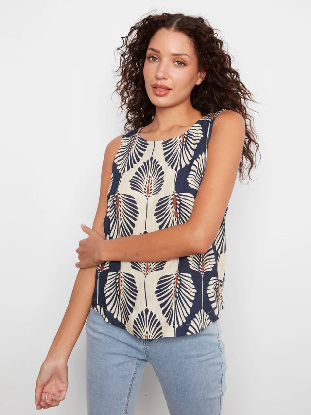 Printed Sleeveless Linen Blend Blouse - Tahiti by Charlie B