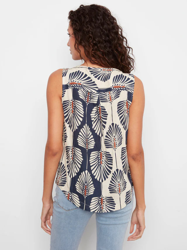Printed Sleeveless Linen Blend Blouse - Tahiti by Charlie B