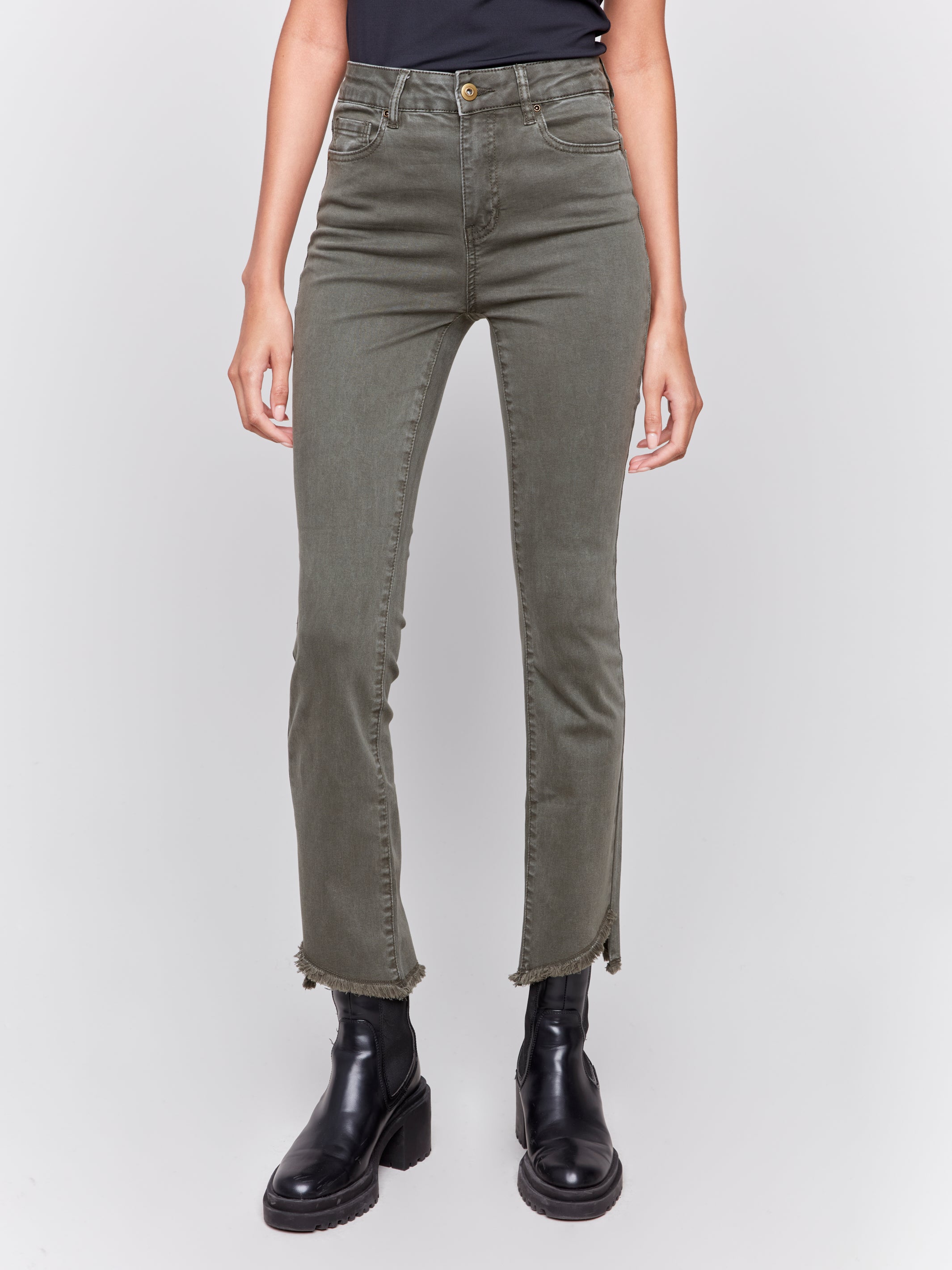 Bootcut Twill Pant with Asymmetrical Hem by Charlie B