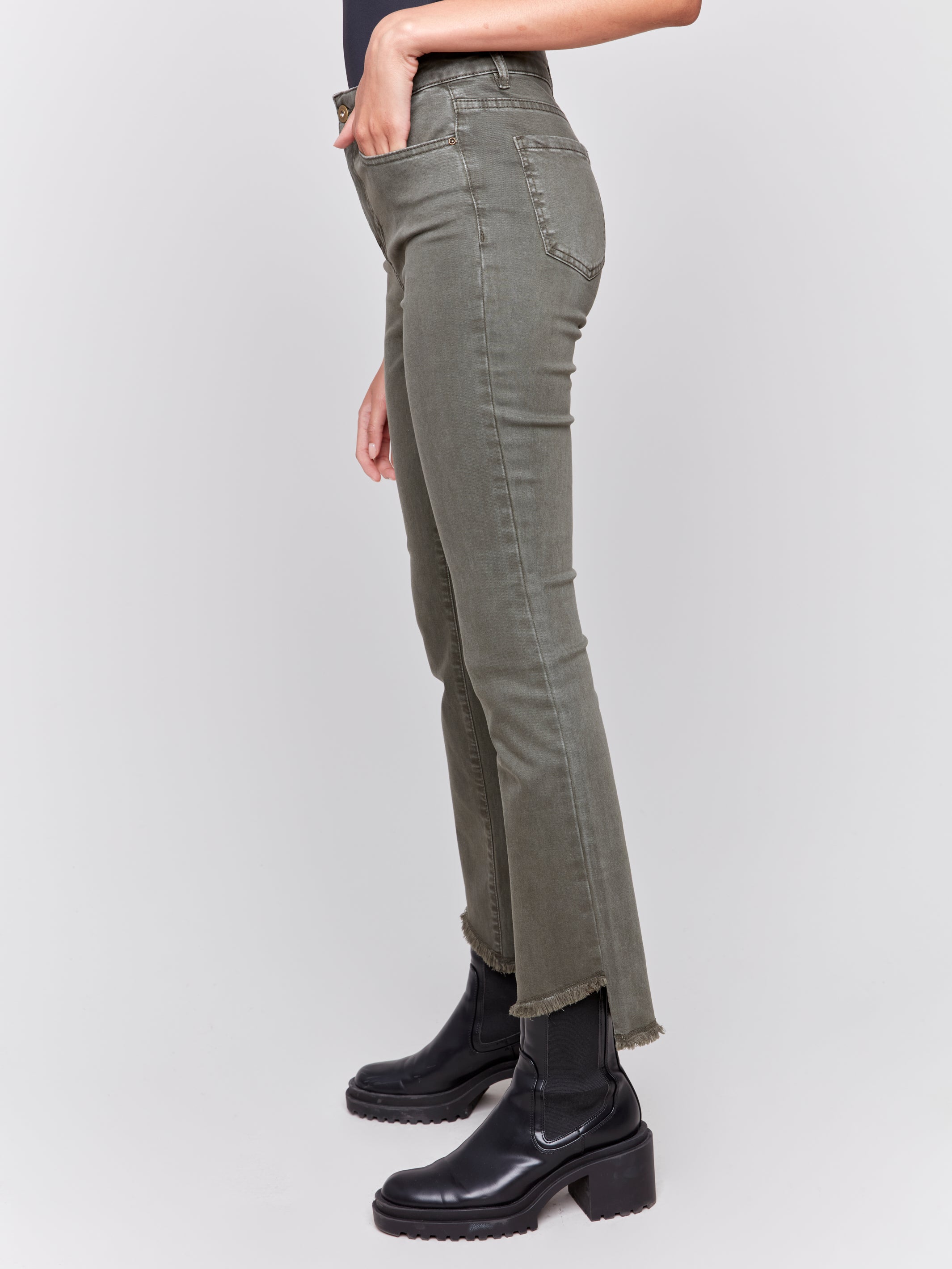 Bootcut Twill Pant with Asymmetrical Hem by Charlie B