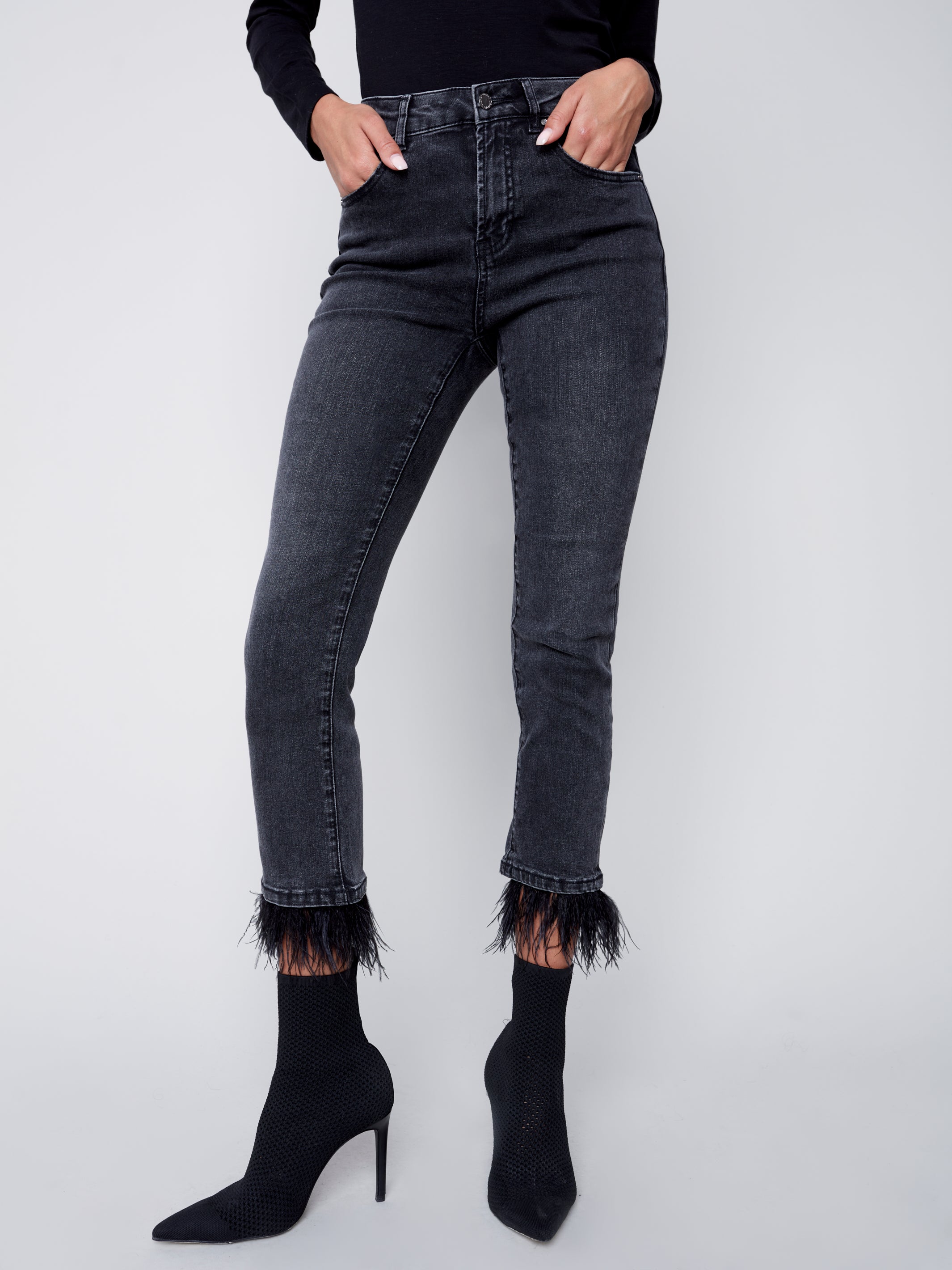 Jeans with Removable Feather Hem by Charlie B