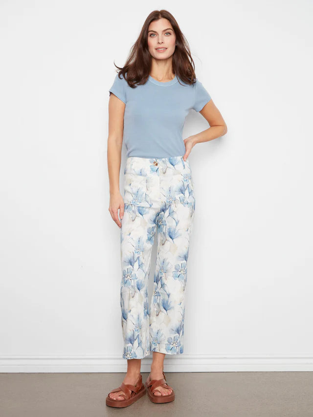 Serene Printed Cropped Patch Pocket Flare Pants by Charlie B