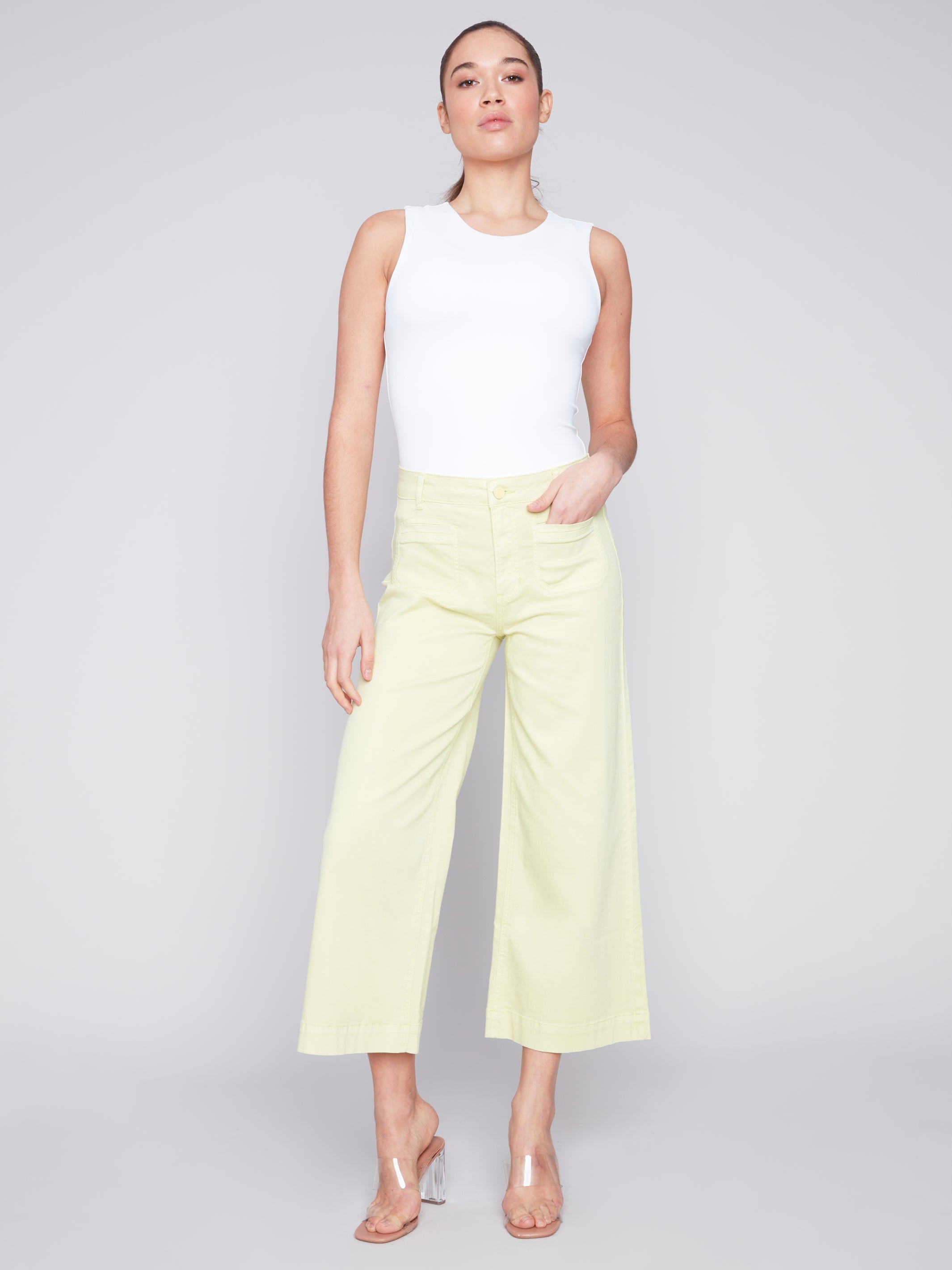 Wide Leg Twill Pant with Patch Pockets by Charlie B