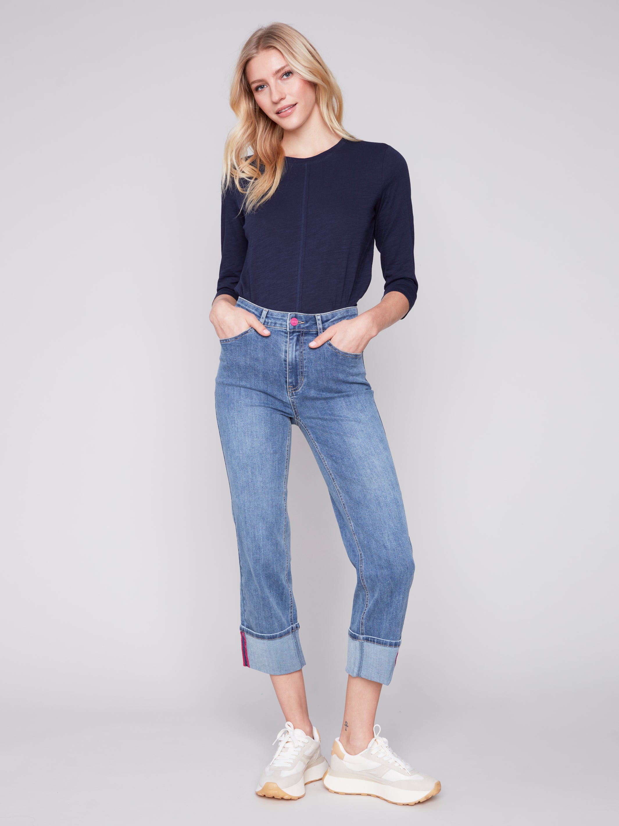 Straight Leg Jeans with Folded Cuff by Charlie B
