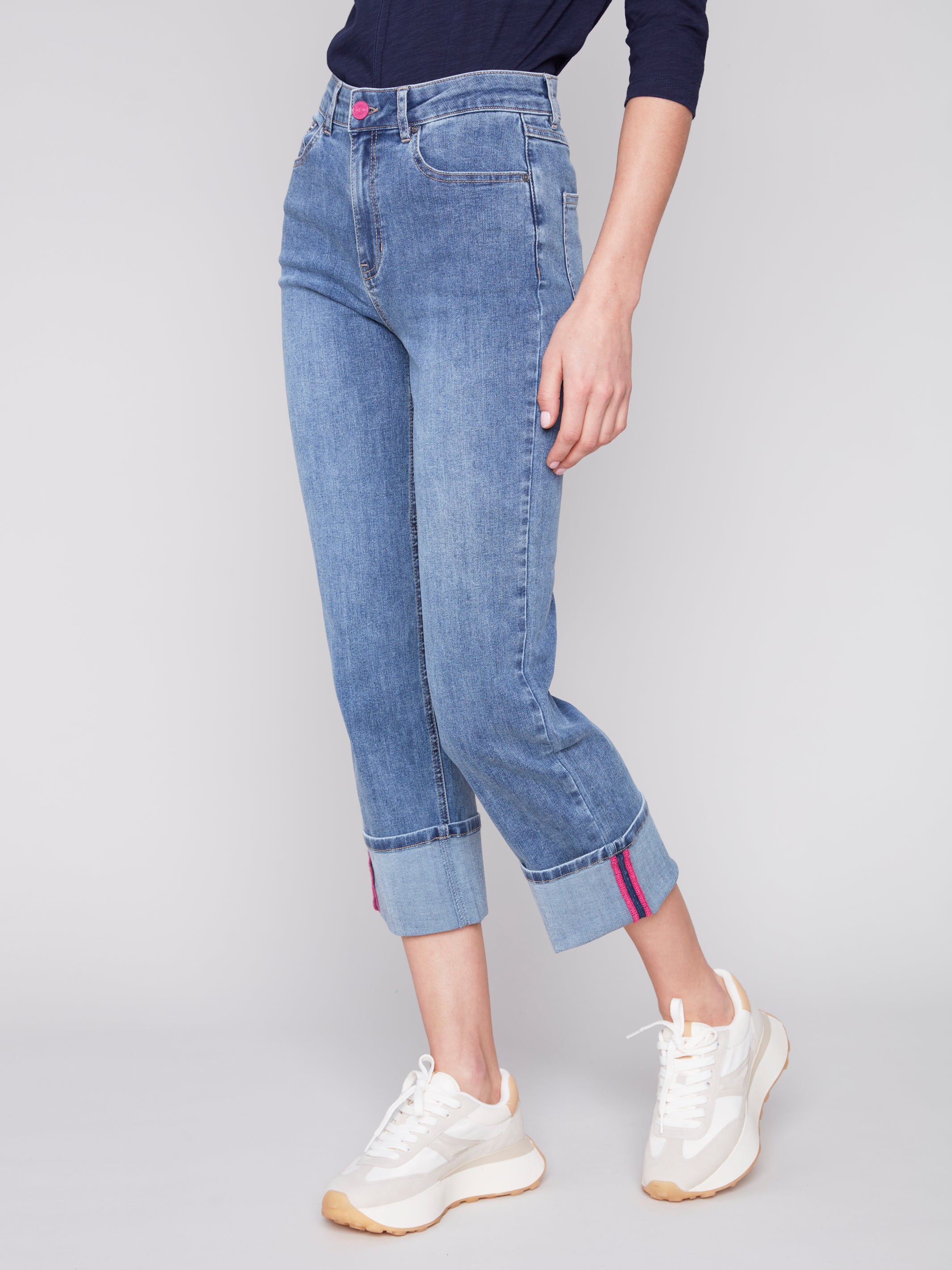 Straight Leg Jeans with Folded Cuff by Charlie B