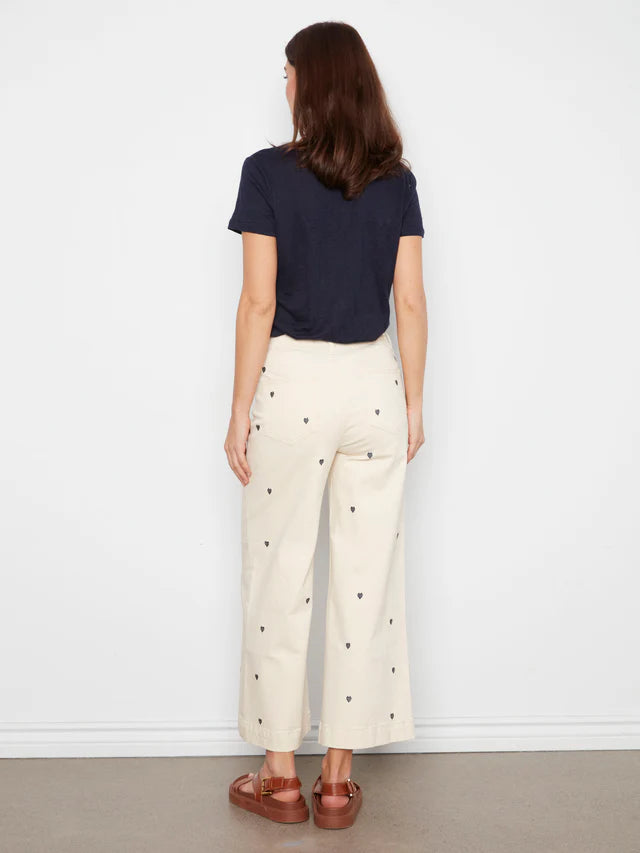 Embroidered Cropped Patch Pocket Flare Twill Pants - Natural by Charlie B