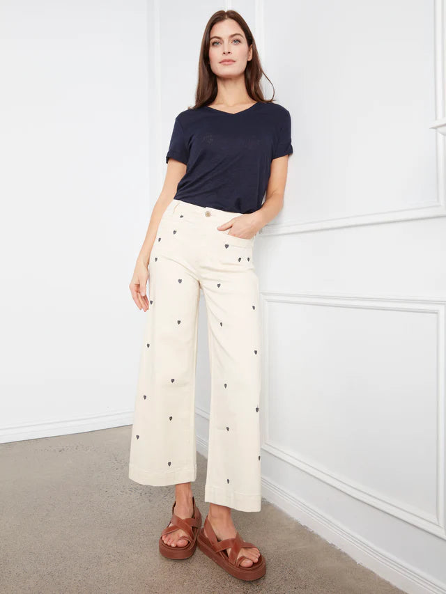 Embroidered Cropped Patch Pocket Flare Twill Pants - Natural by Charlie B