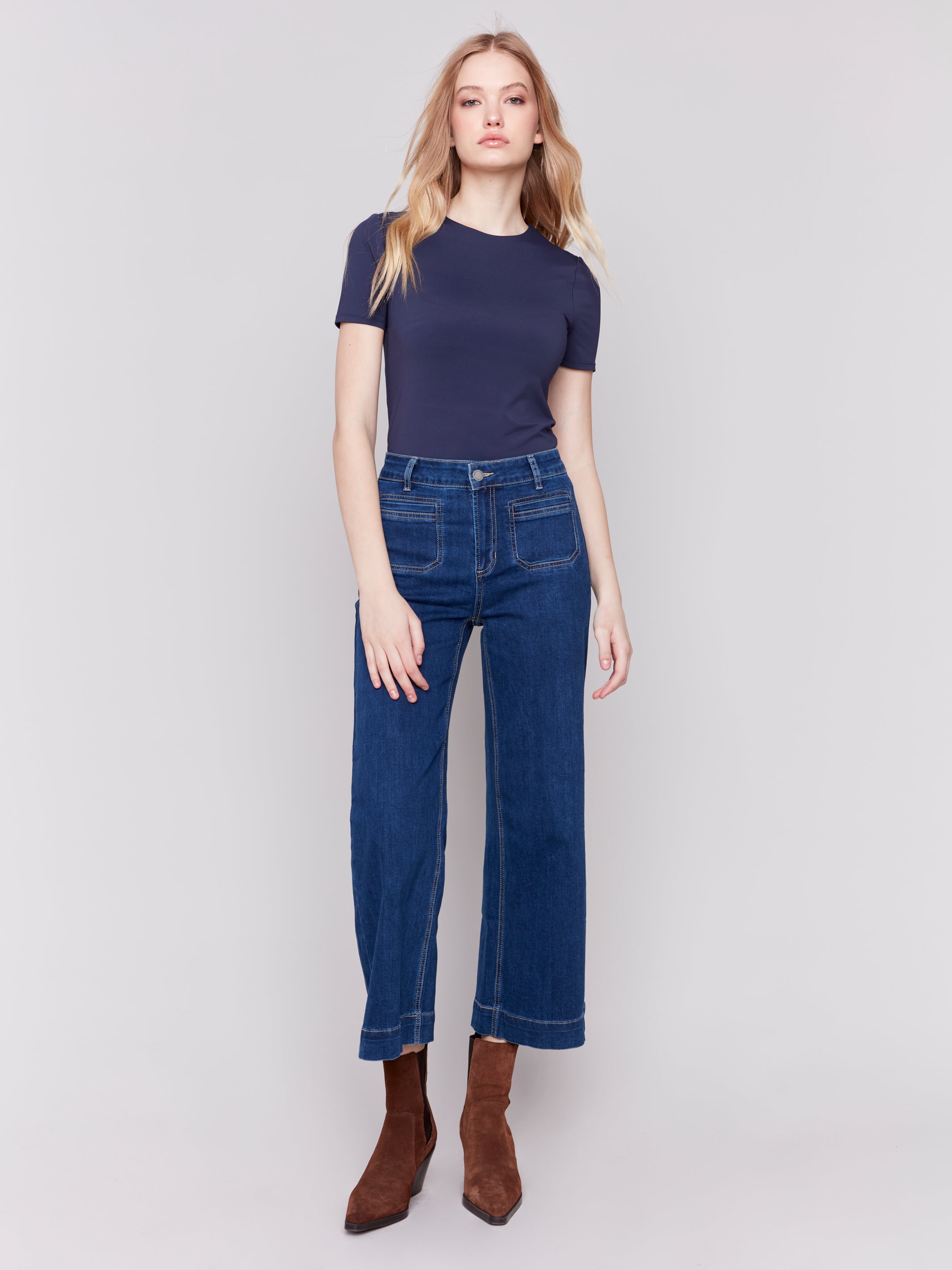 Patch Pocket Cropped Flare Leg Jeans by Charlie B