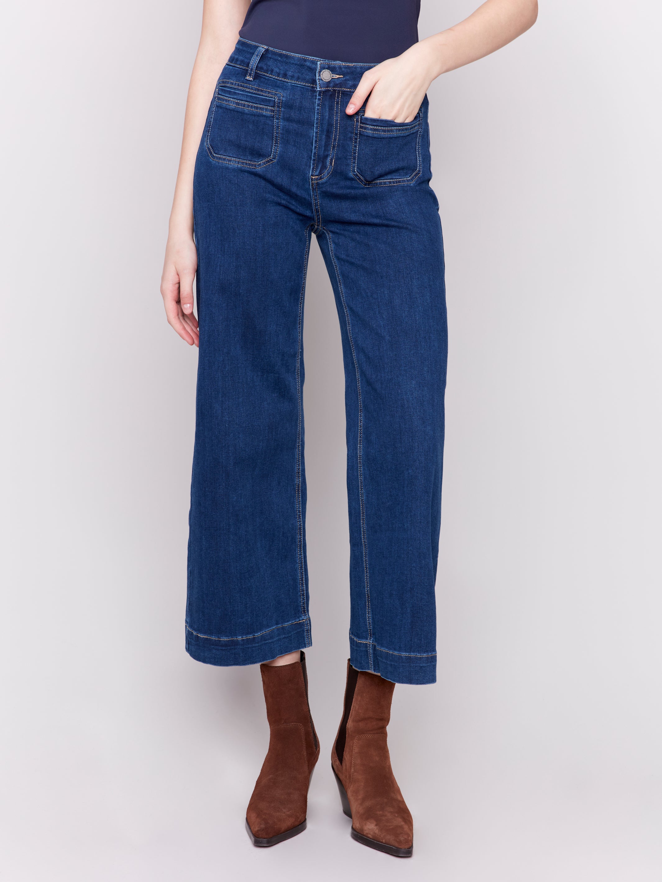 Patch Pocket Cropped Flare Leg Jeans by Charlie B