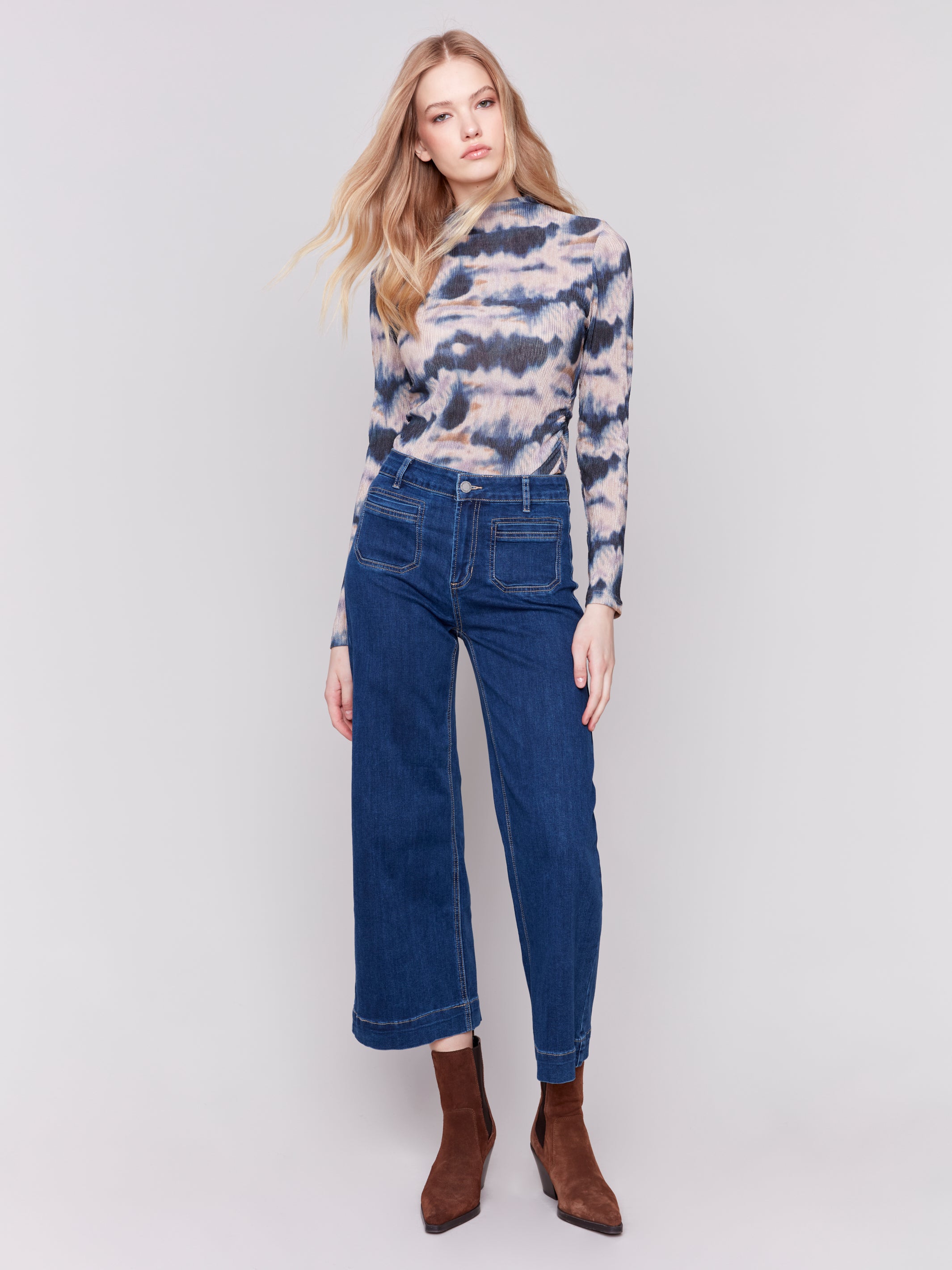 Patch Pocket Cropped Flare Leg Jeans by Charlie B