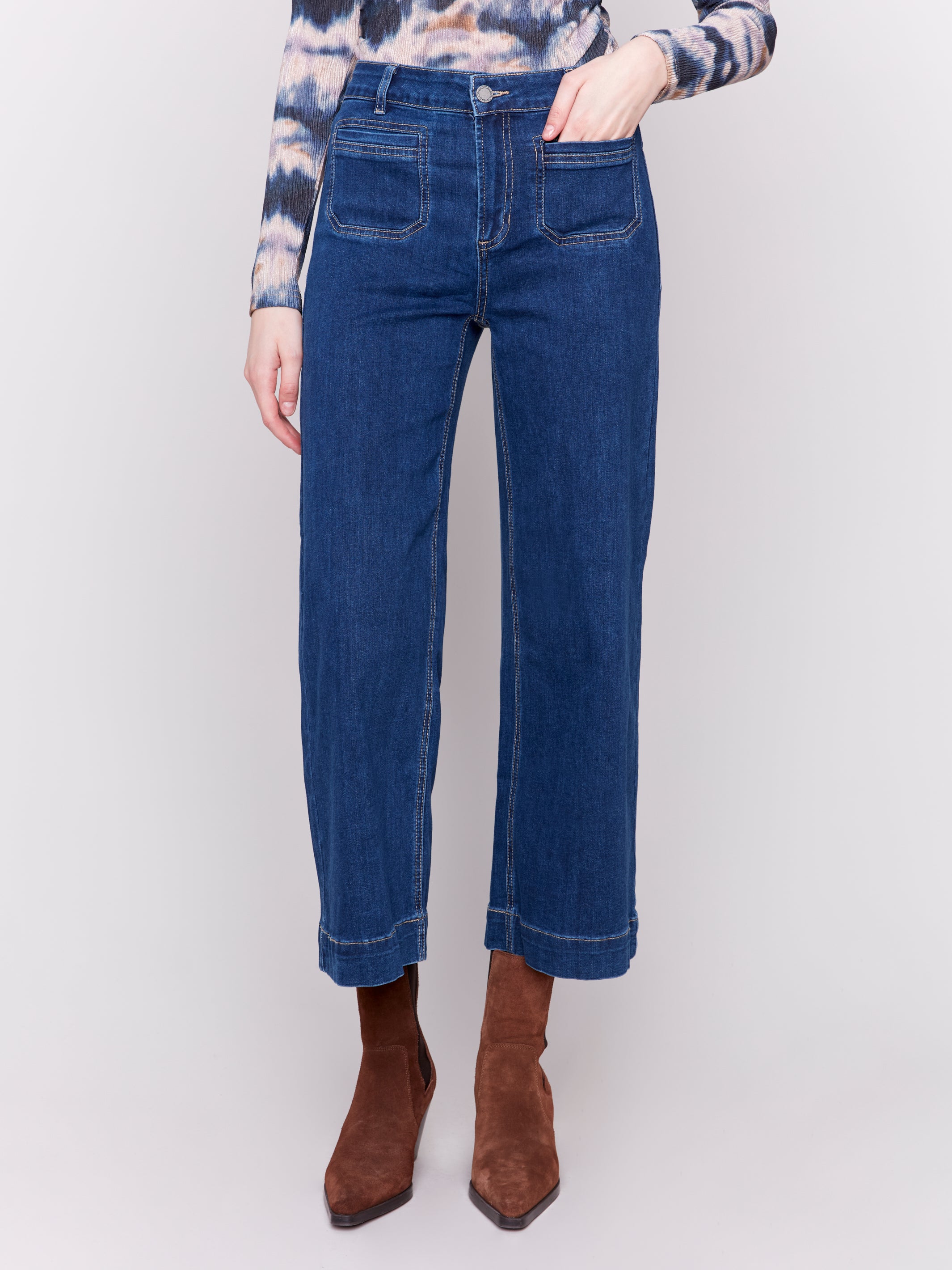 Patch Pocket Cropped Flare Leg Jeans by Charlie B