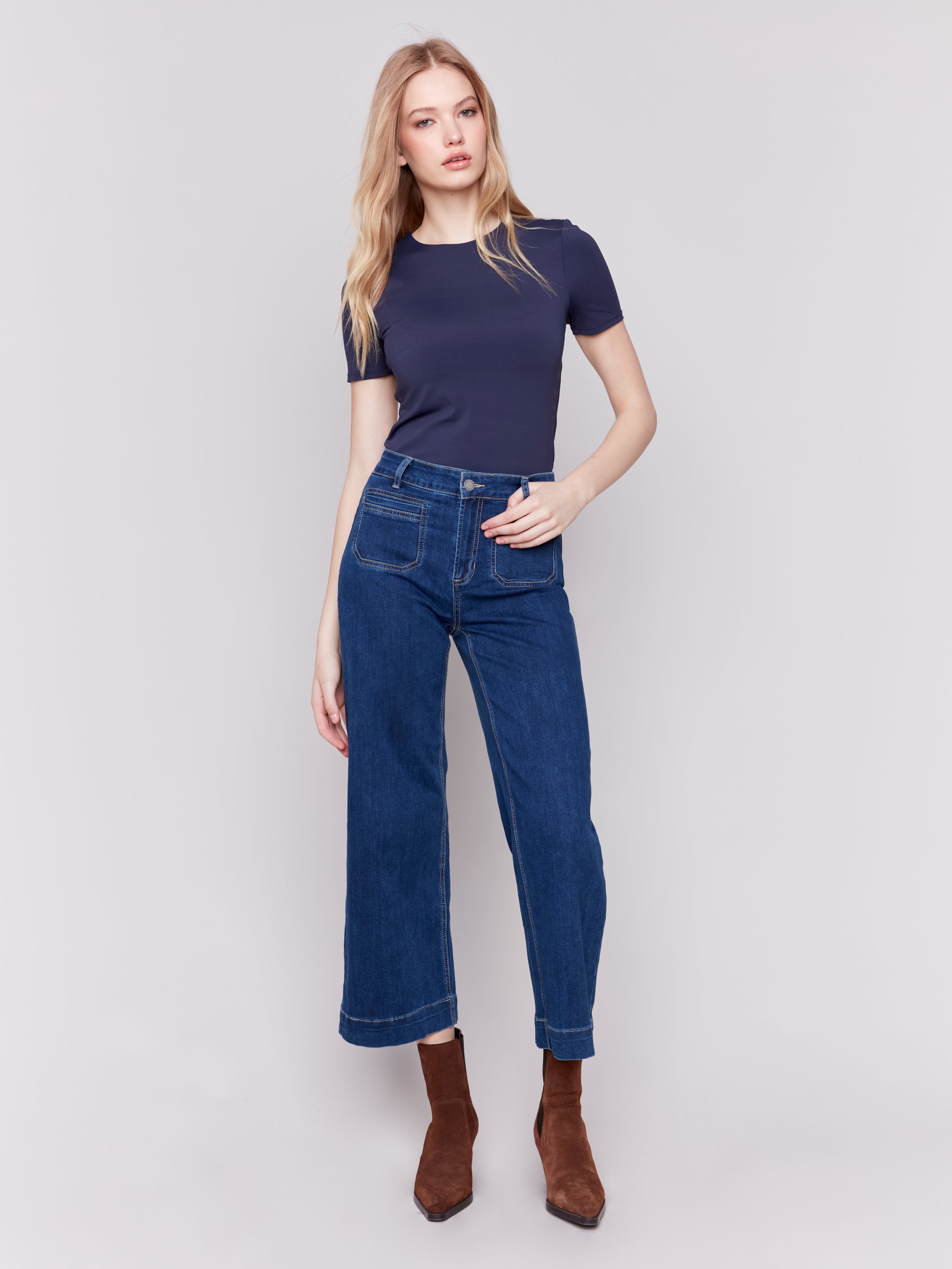 Patch Pocket Cropped Flare Leg Jeans by Charlie B