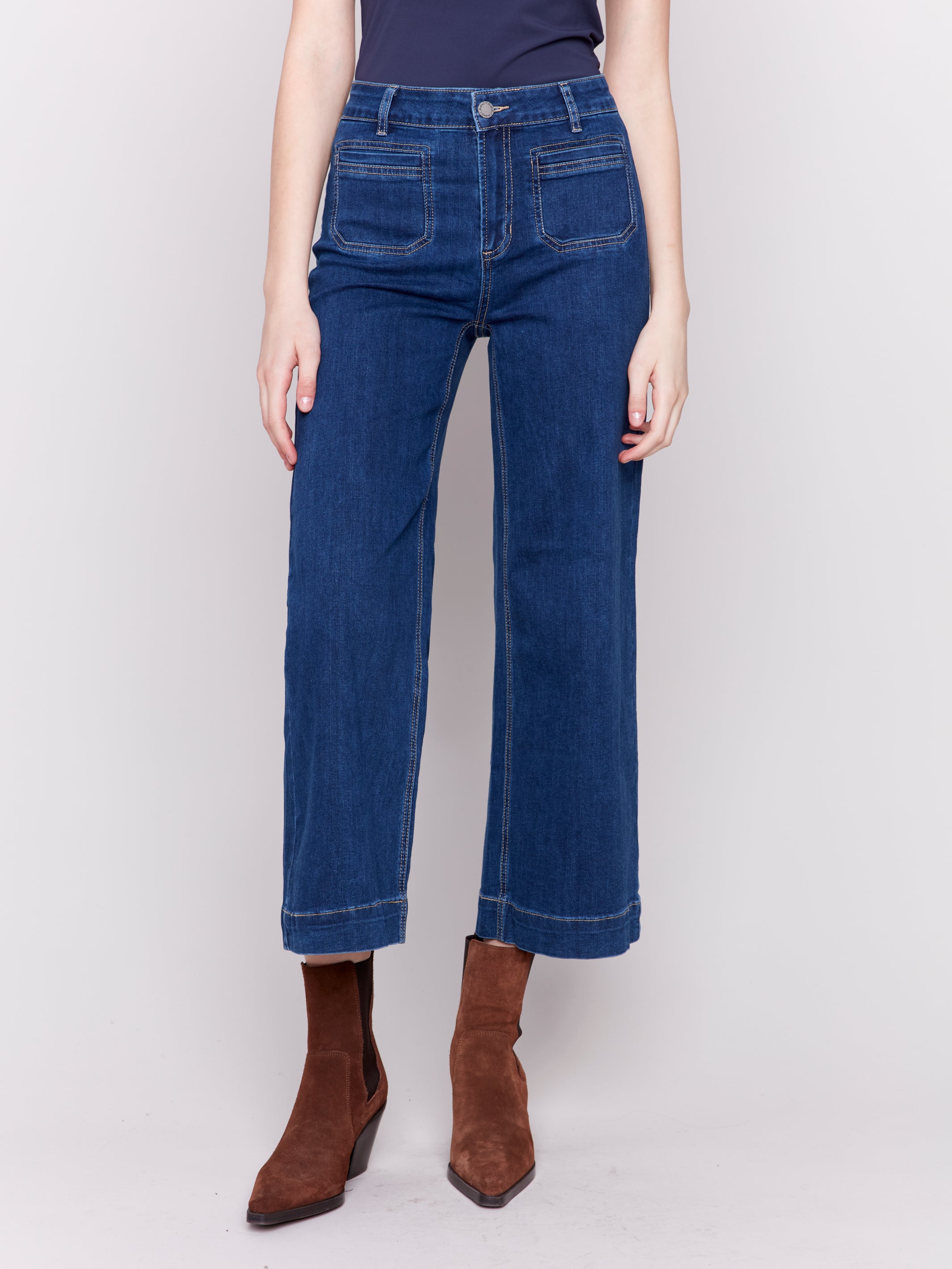 Patch Pocket Cropped Flare Leg Jeans by Charlie B