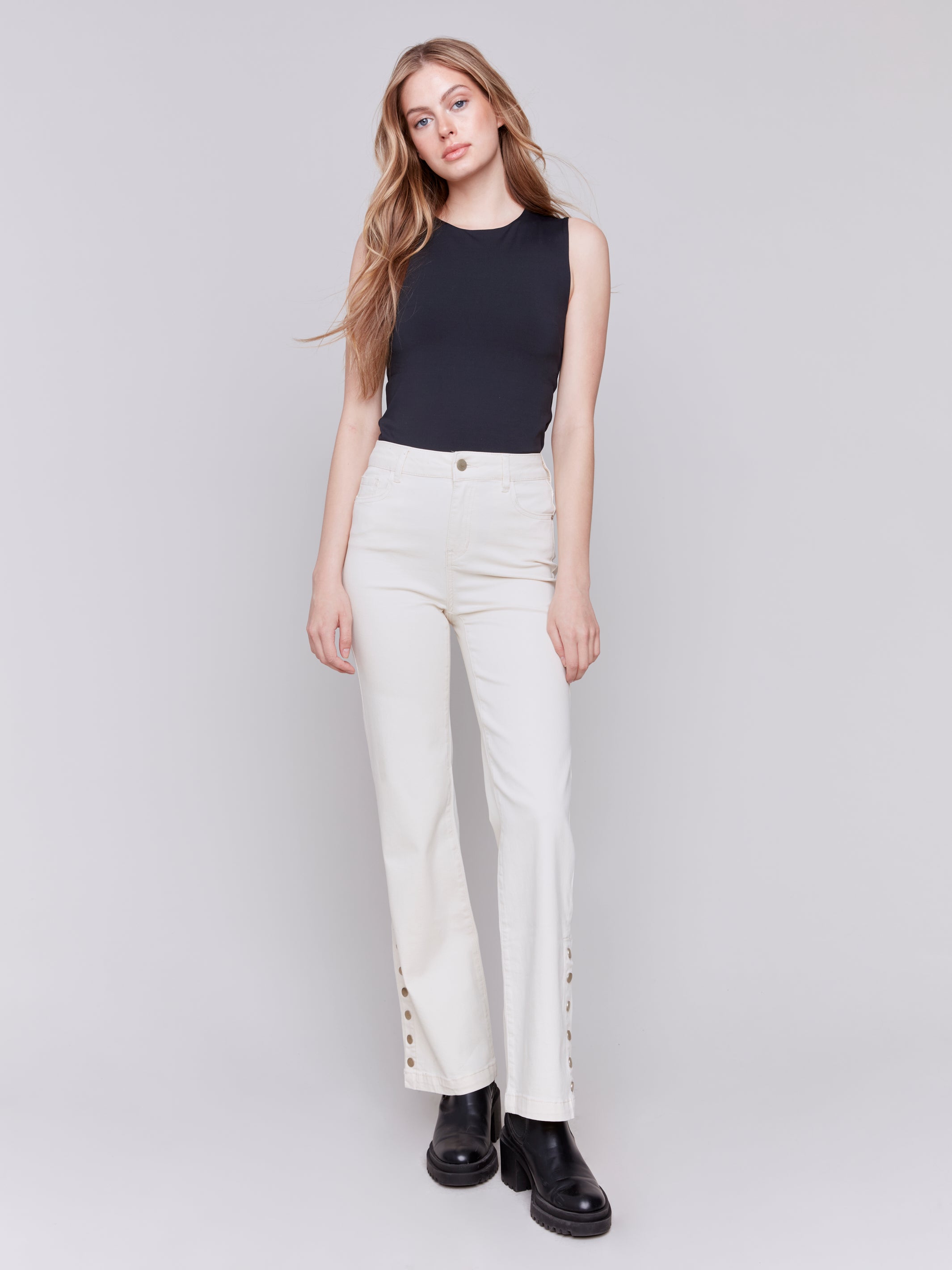 Flare Twill Pant with Button Details by Charlie B