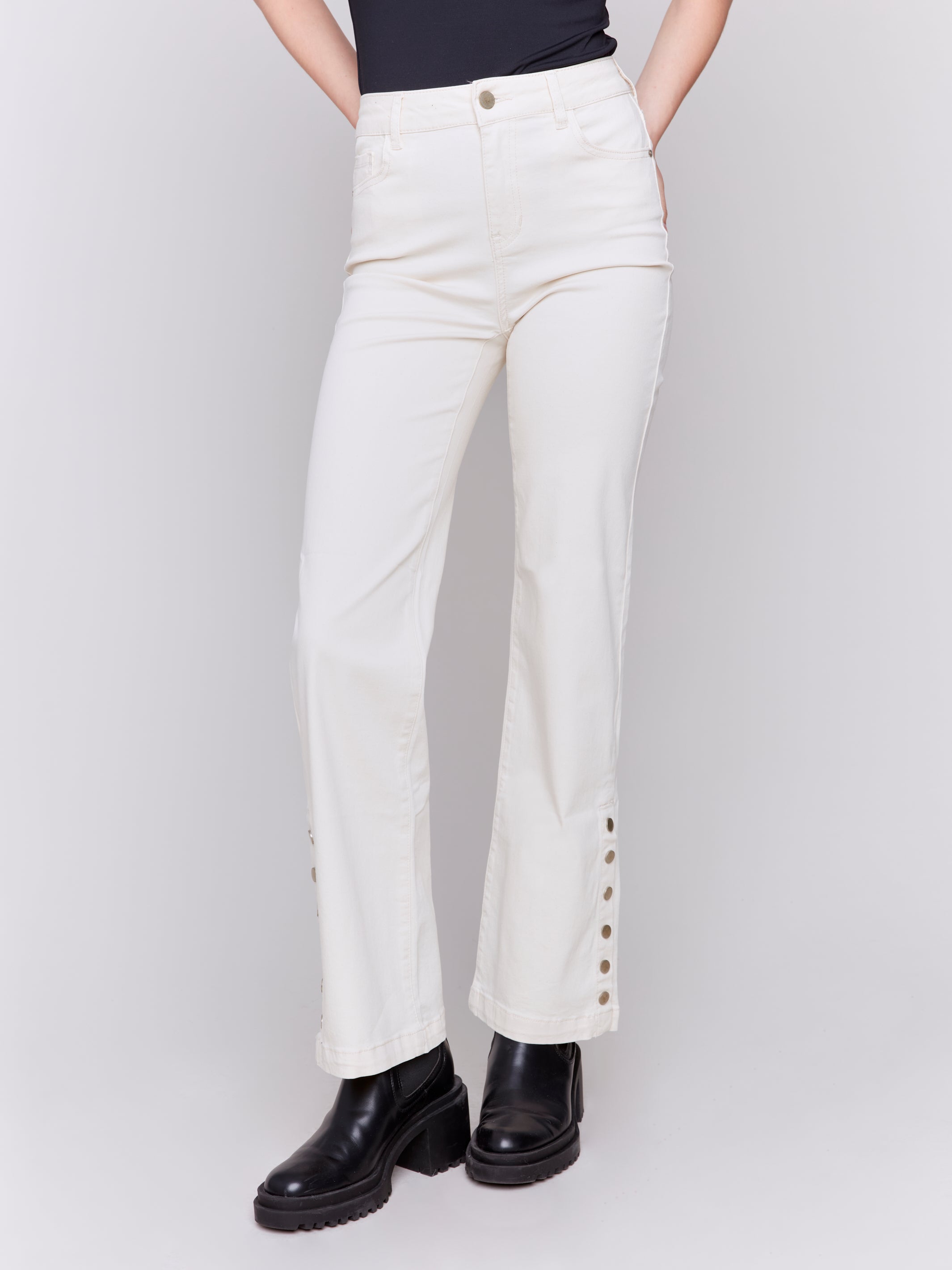 Flare Twill Pant with Button Details by Charlie B