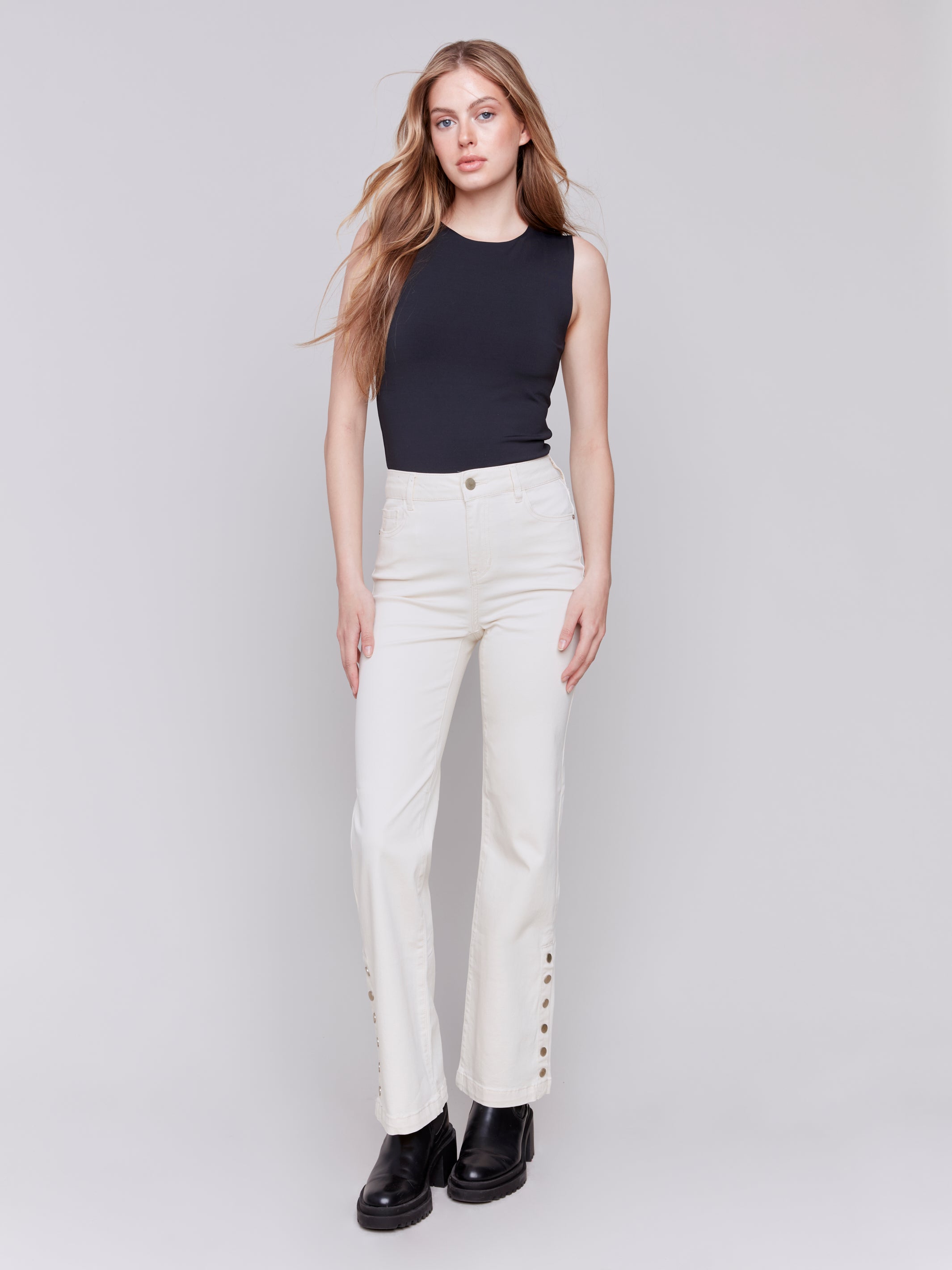 Flare Twill Pant with Button Details by Charlie B