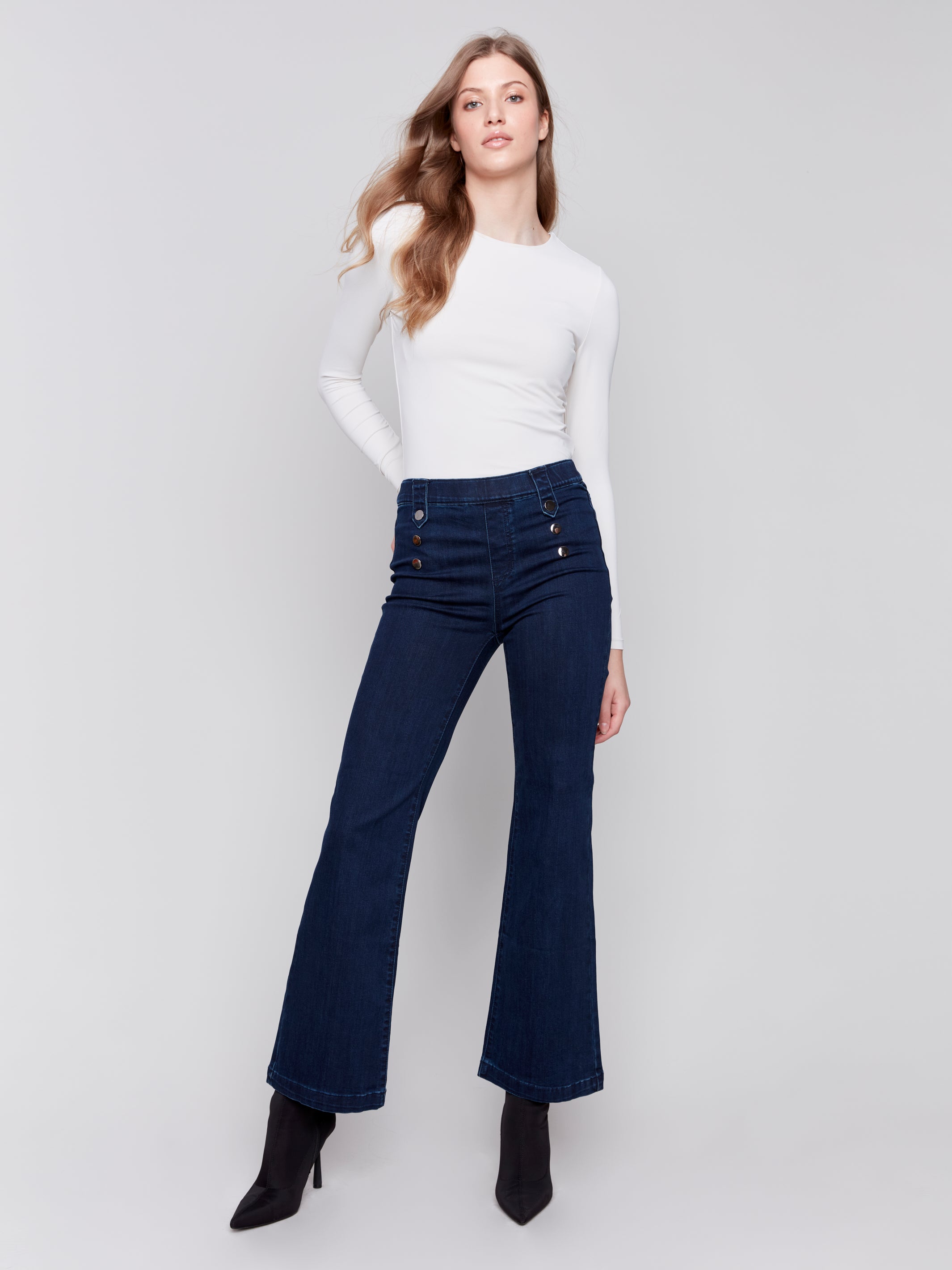 Pull On Flare Leg Jeans with Front Buttons by Charlie B MeadowCreek Clothiers