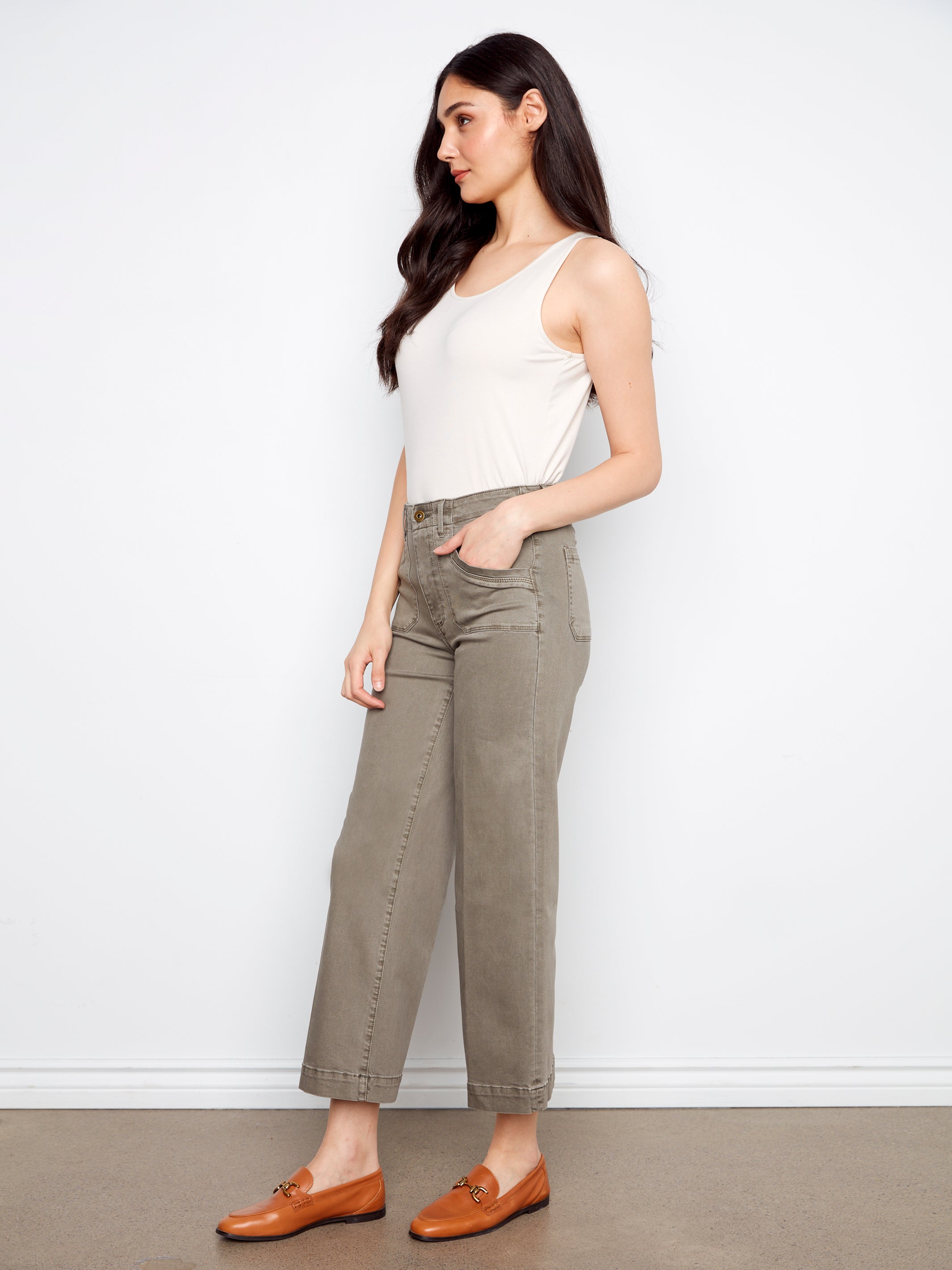 Cropped Wide Leg Stretch Twill Pants by Charlie B