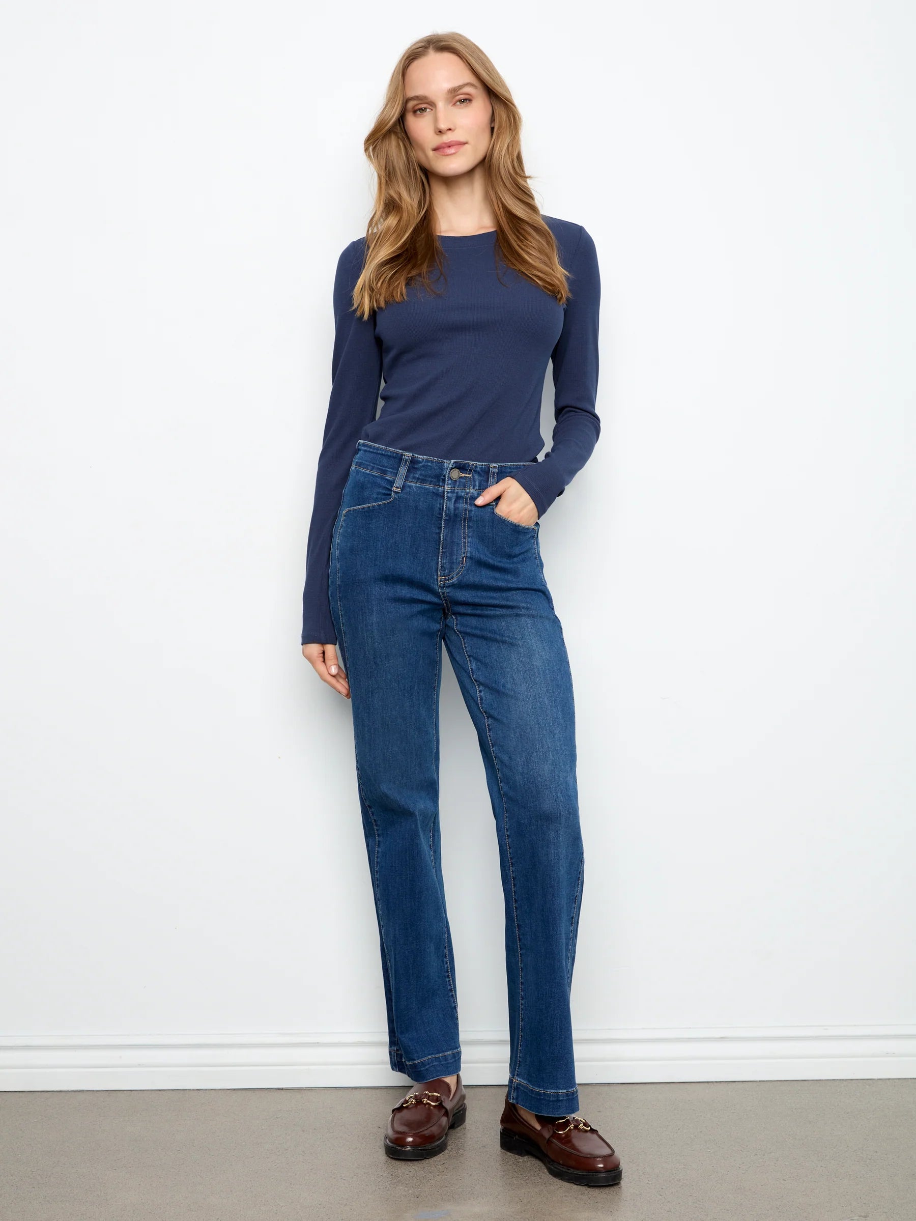 Charlie B Straight Leg Jeans with Front Panel Pockets