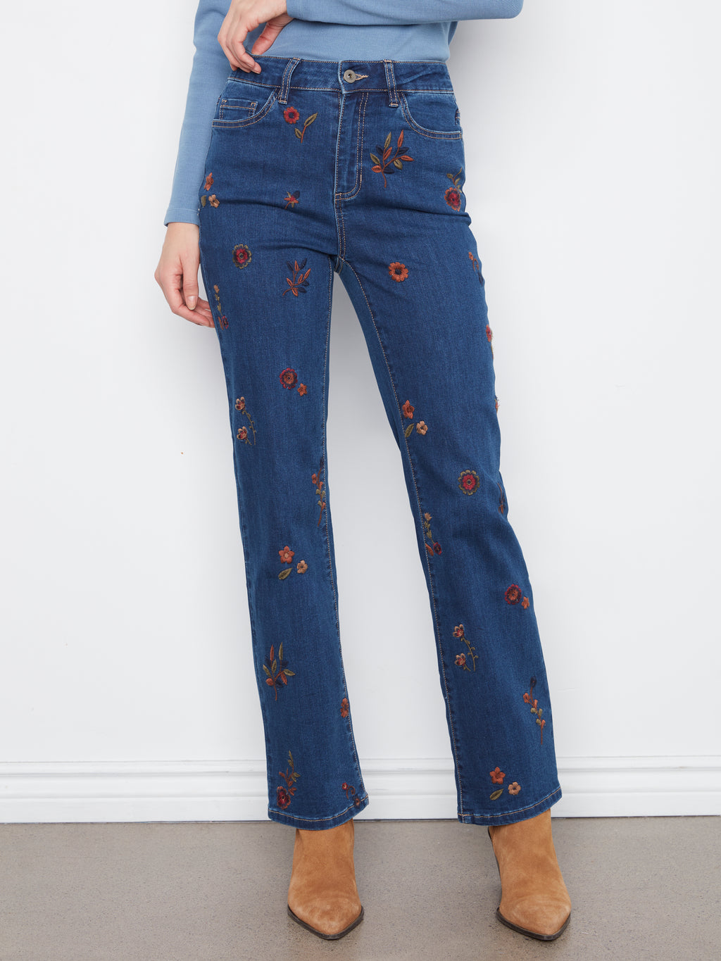 Floral Embroidered Straight Leg Jeans by Charlie B