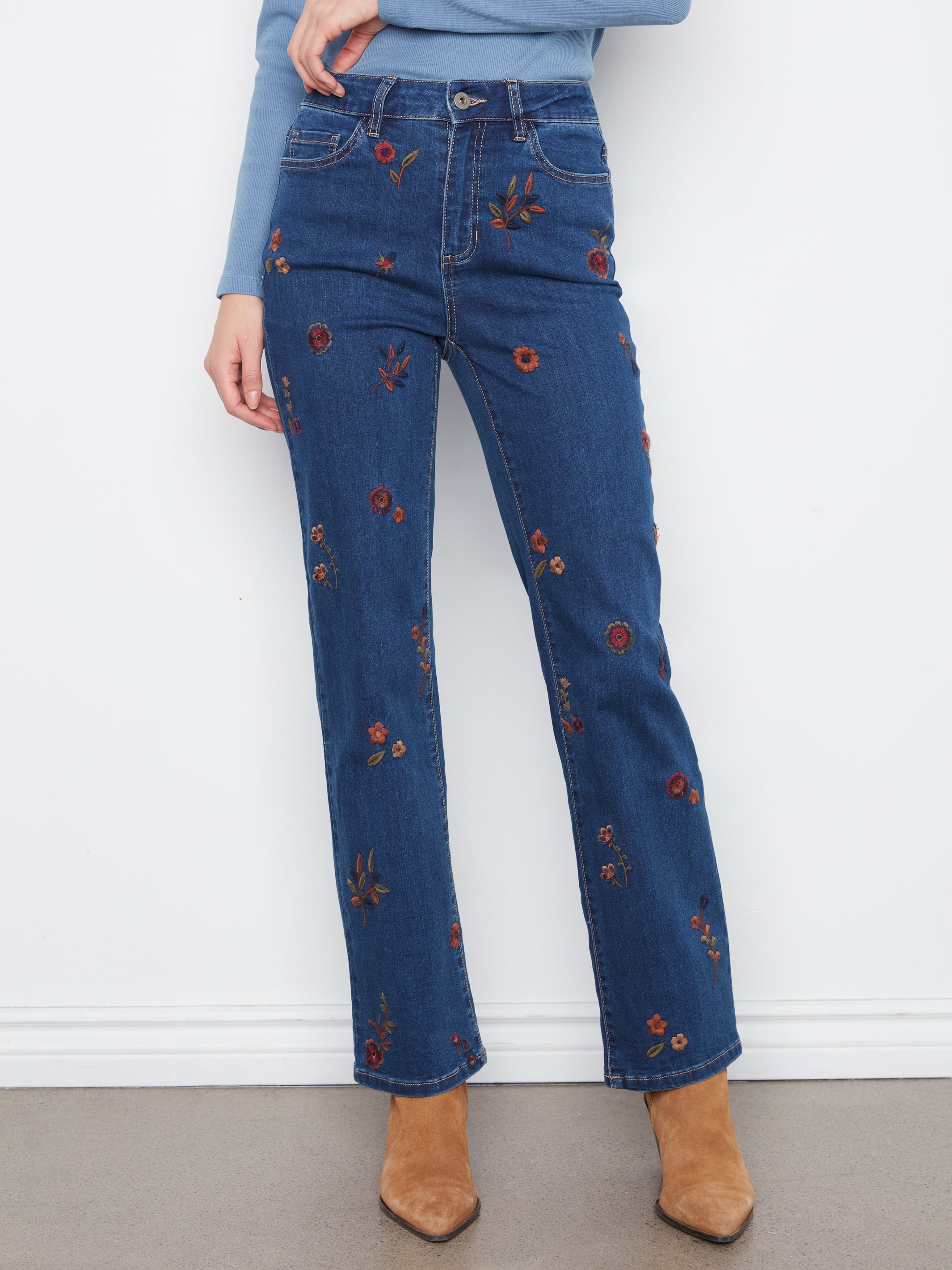 Floral Embroidered Straight Leg Jeans by Charlie B