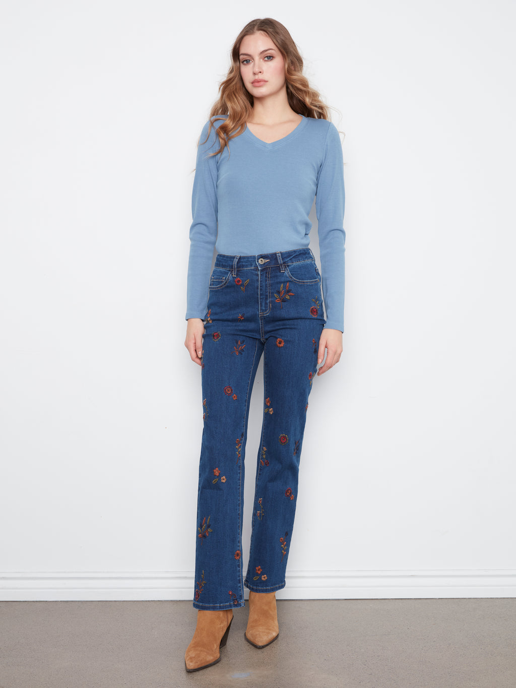 Floral Embroidered Straight Leg Jeans by Charlie B