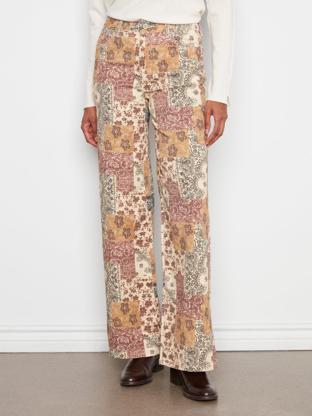 Wide Leg Printed Pants in Quilt Pattern