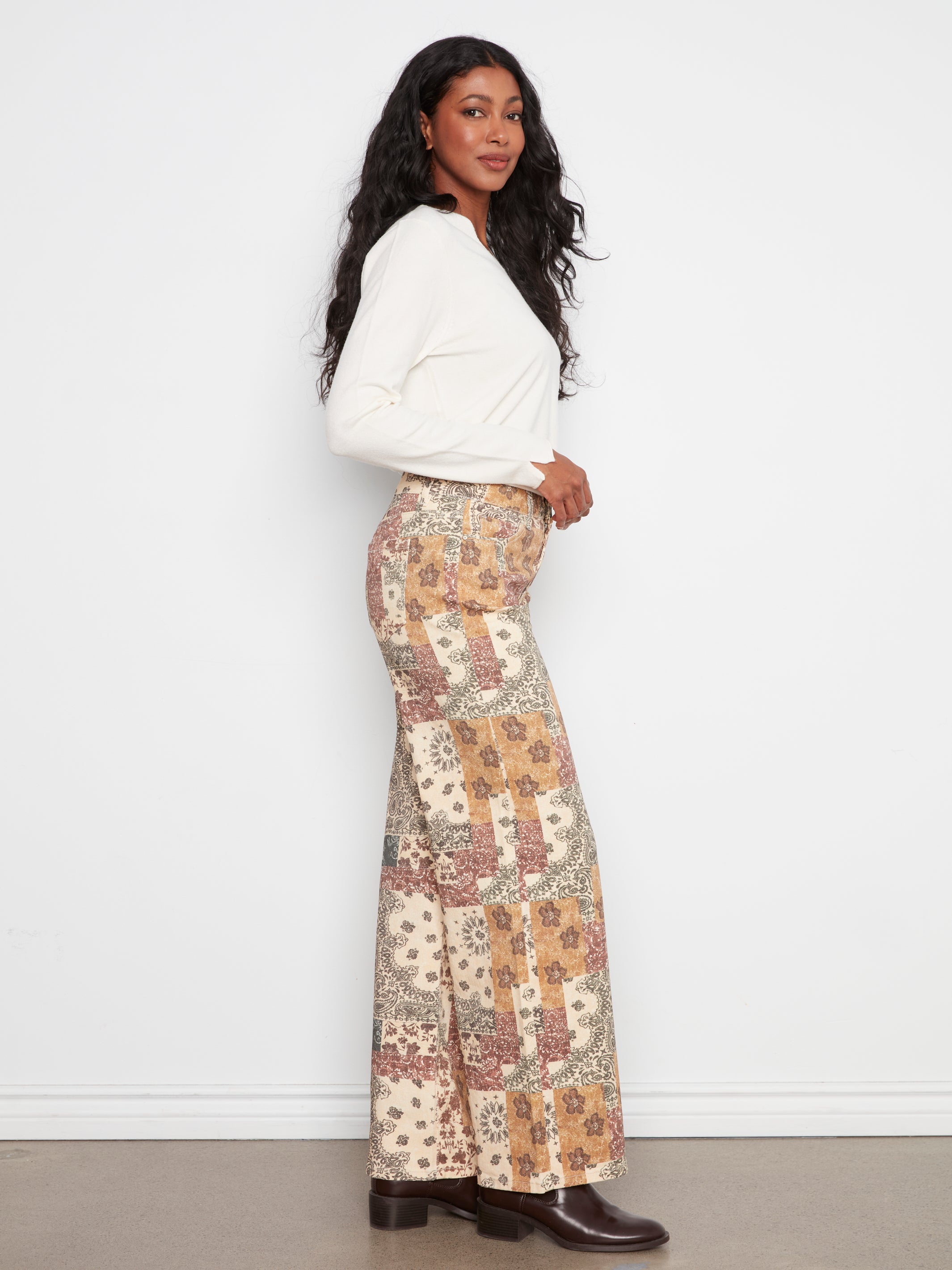 Wide Leg Printed Pants in Quilt Pattern